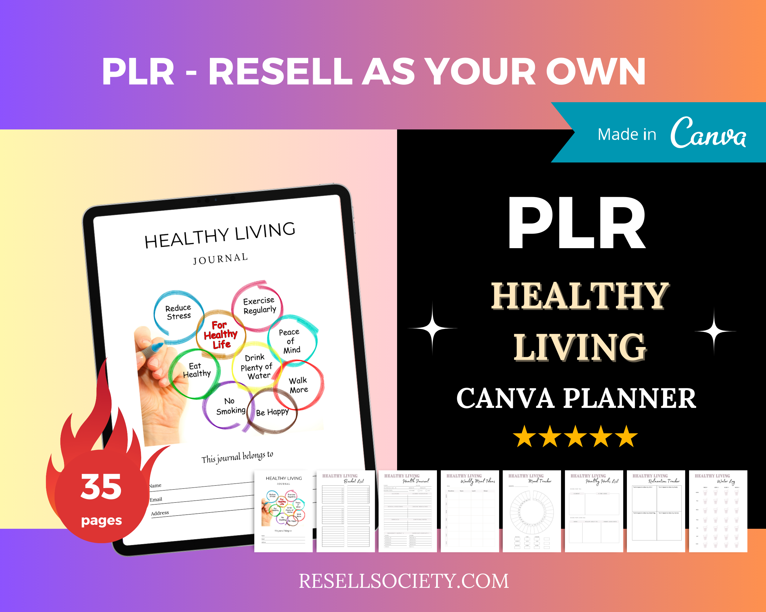 Healthy Living Journal in Canva | Canva Template Pack | Healthy Living Planner Template | Commercial Use
