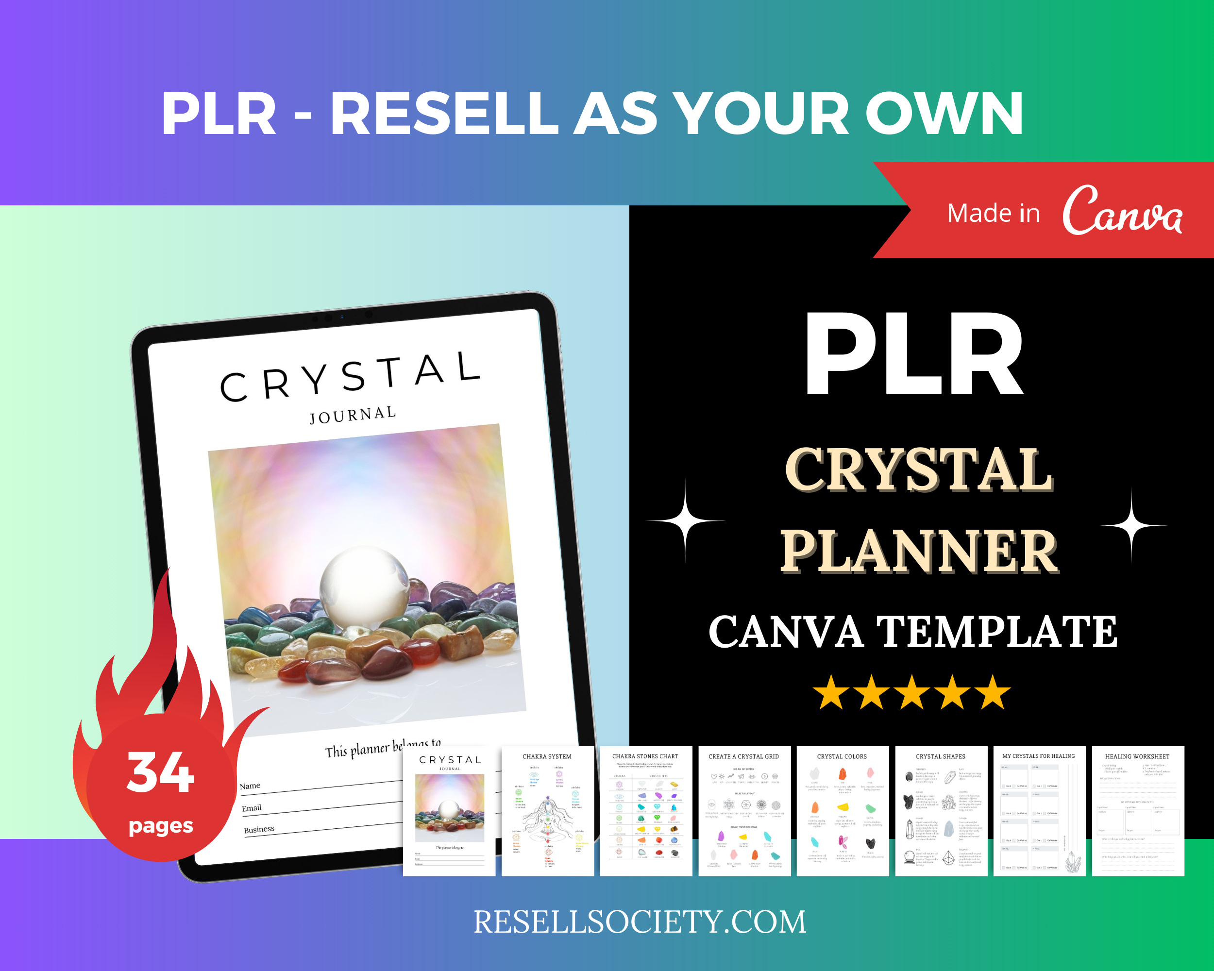 Editable Crystal Planner in Canva | Commercial Use