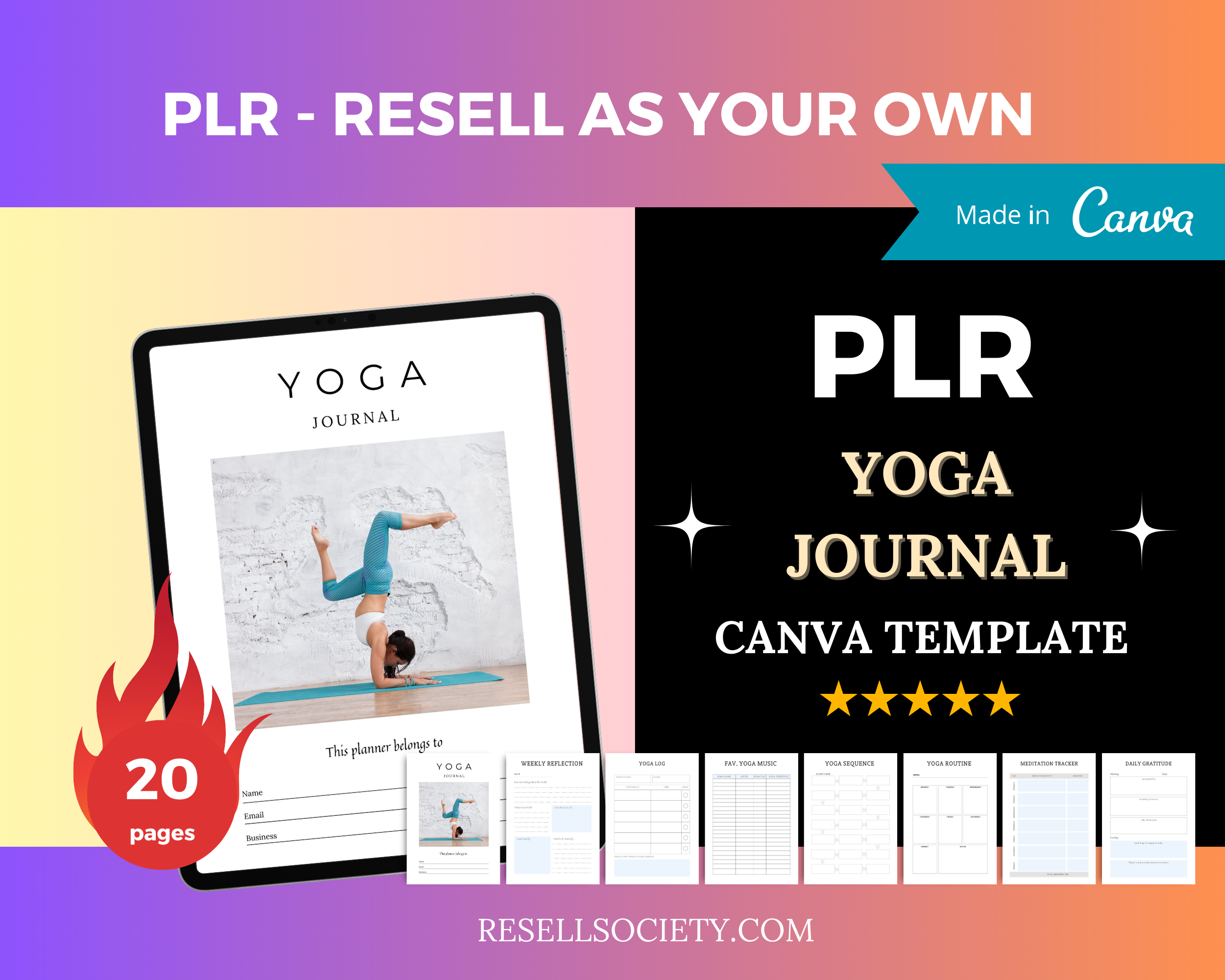 Editable Yoga Journal in Canva | Commercial Use