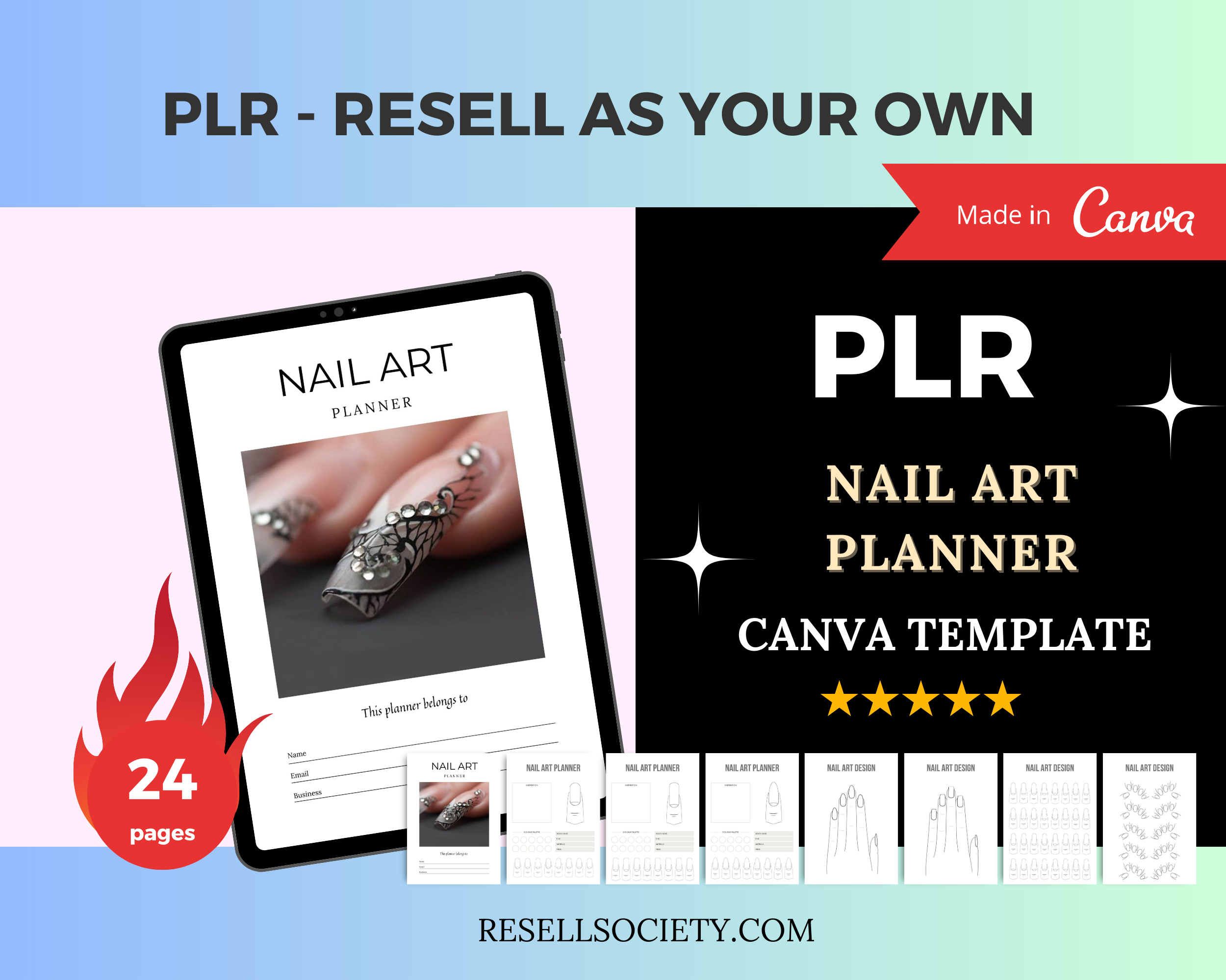 Editable Nail Art Planner in Canva | Canva Template Pack | Commercial Use