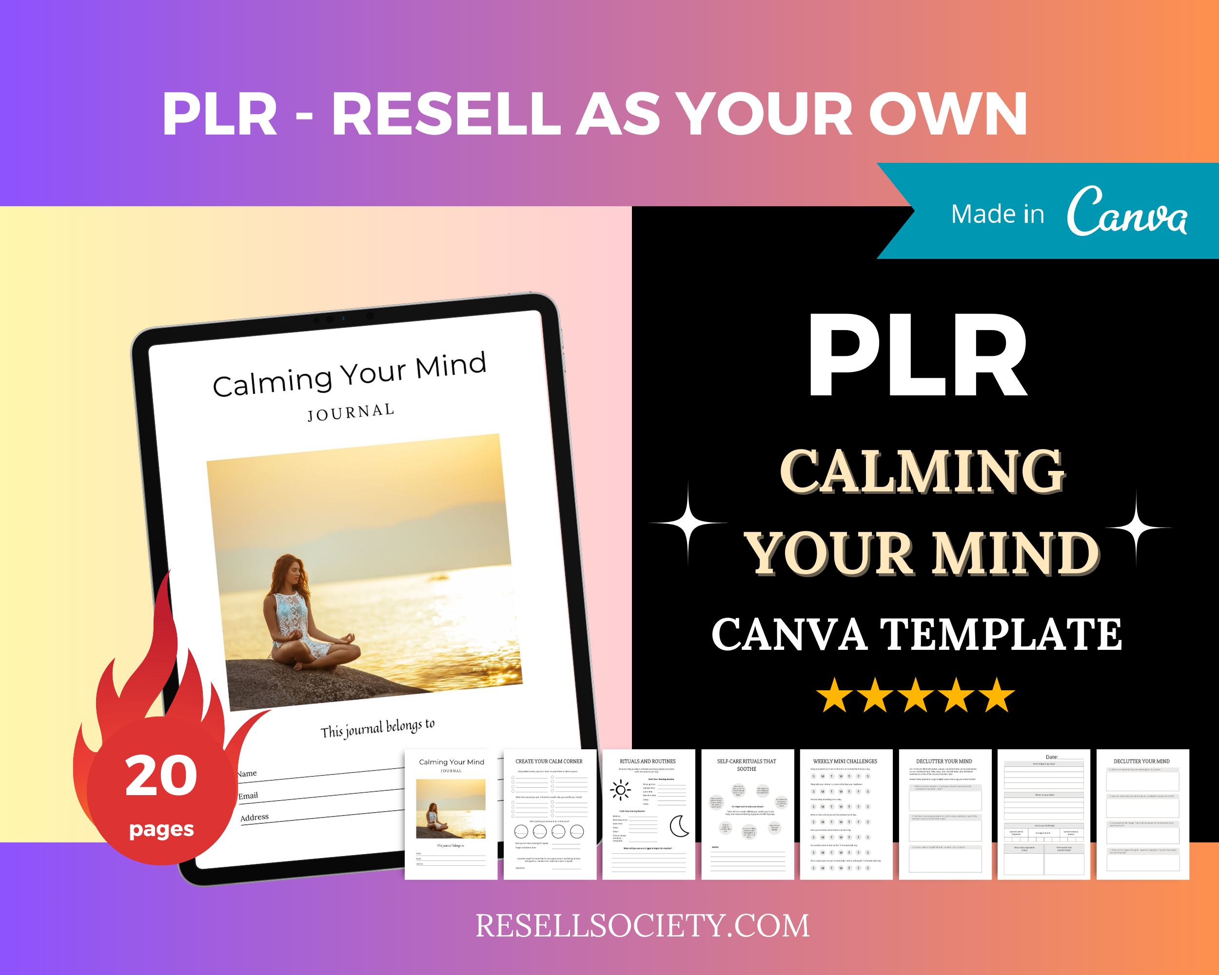 Editable Calming Your Mind Planner in Canva | Commercial Use