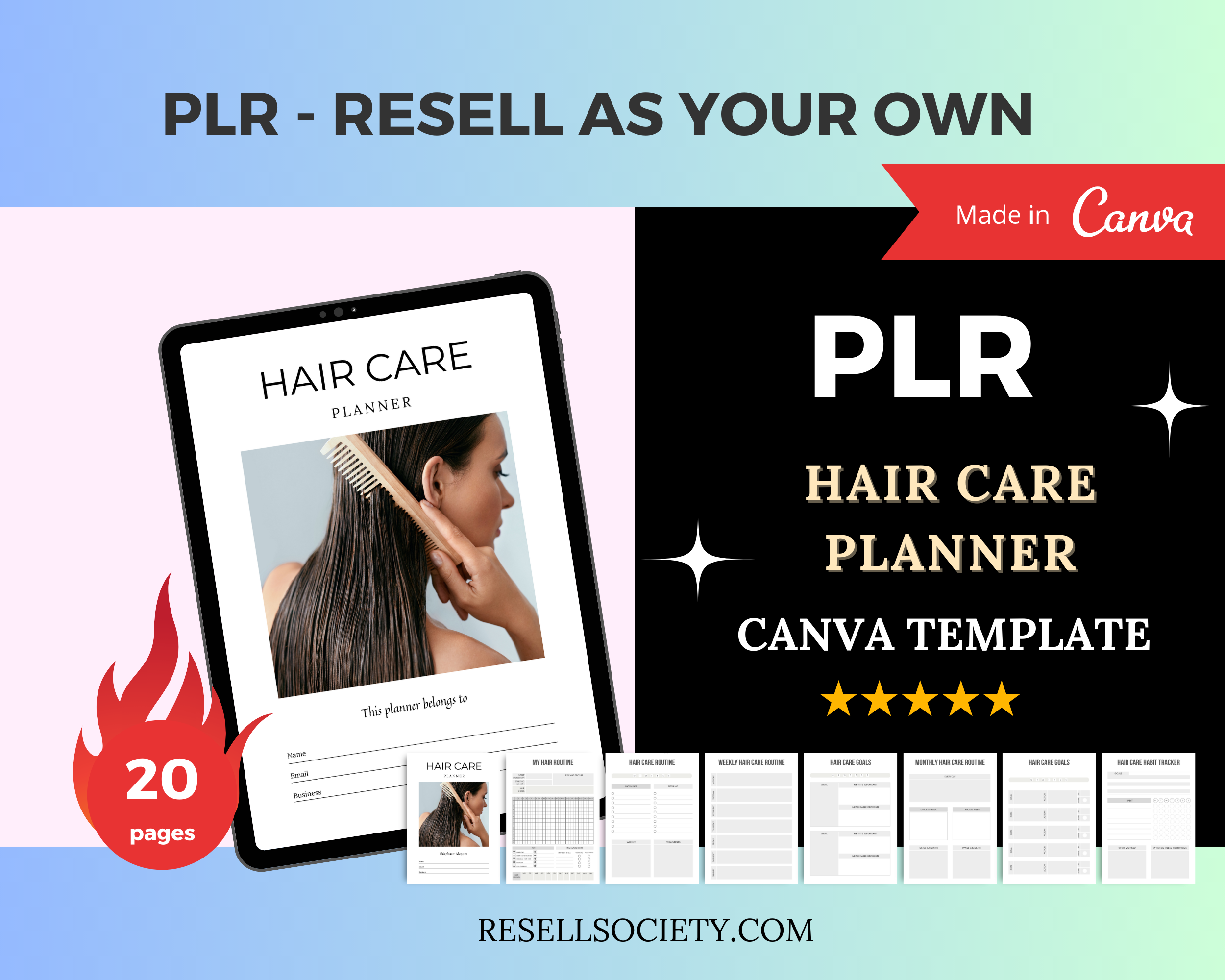 Editable Hair Care Planner in Canva | Canva Template Pack | Commercial Use