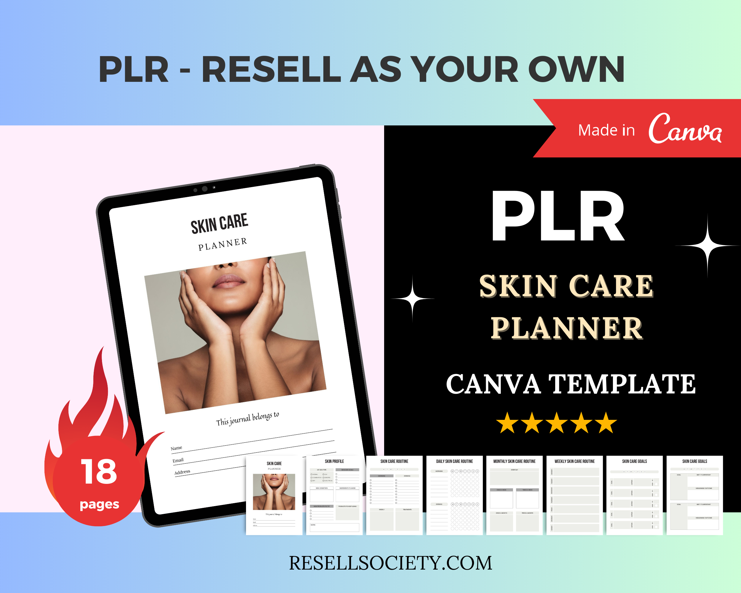 Editable Skin Care Planner in Canva | Canva Template Pack | Commercial Use