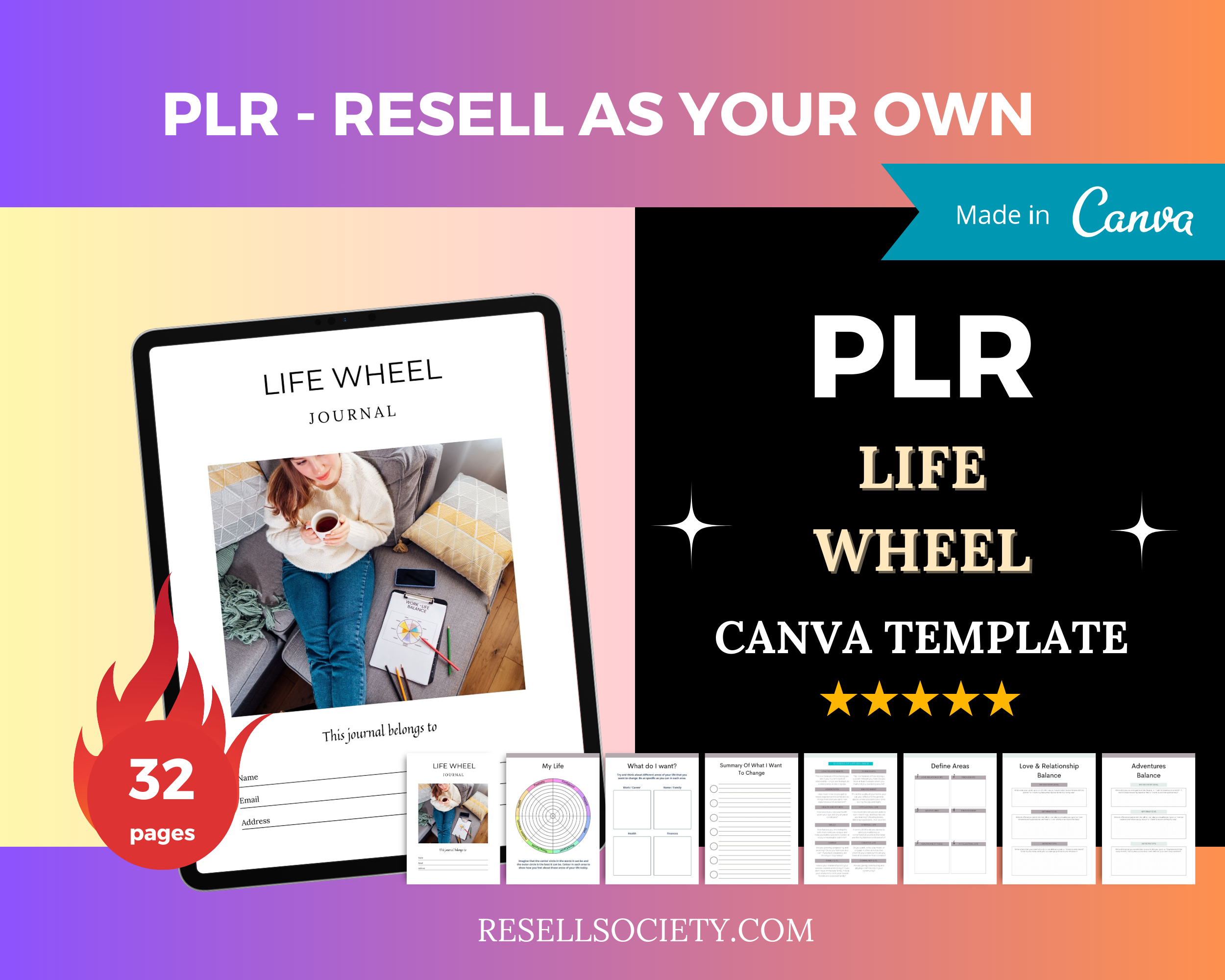 Life Wheel Journal in Canva | Canva Template Pack | Commercial Use