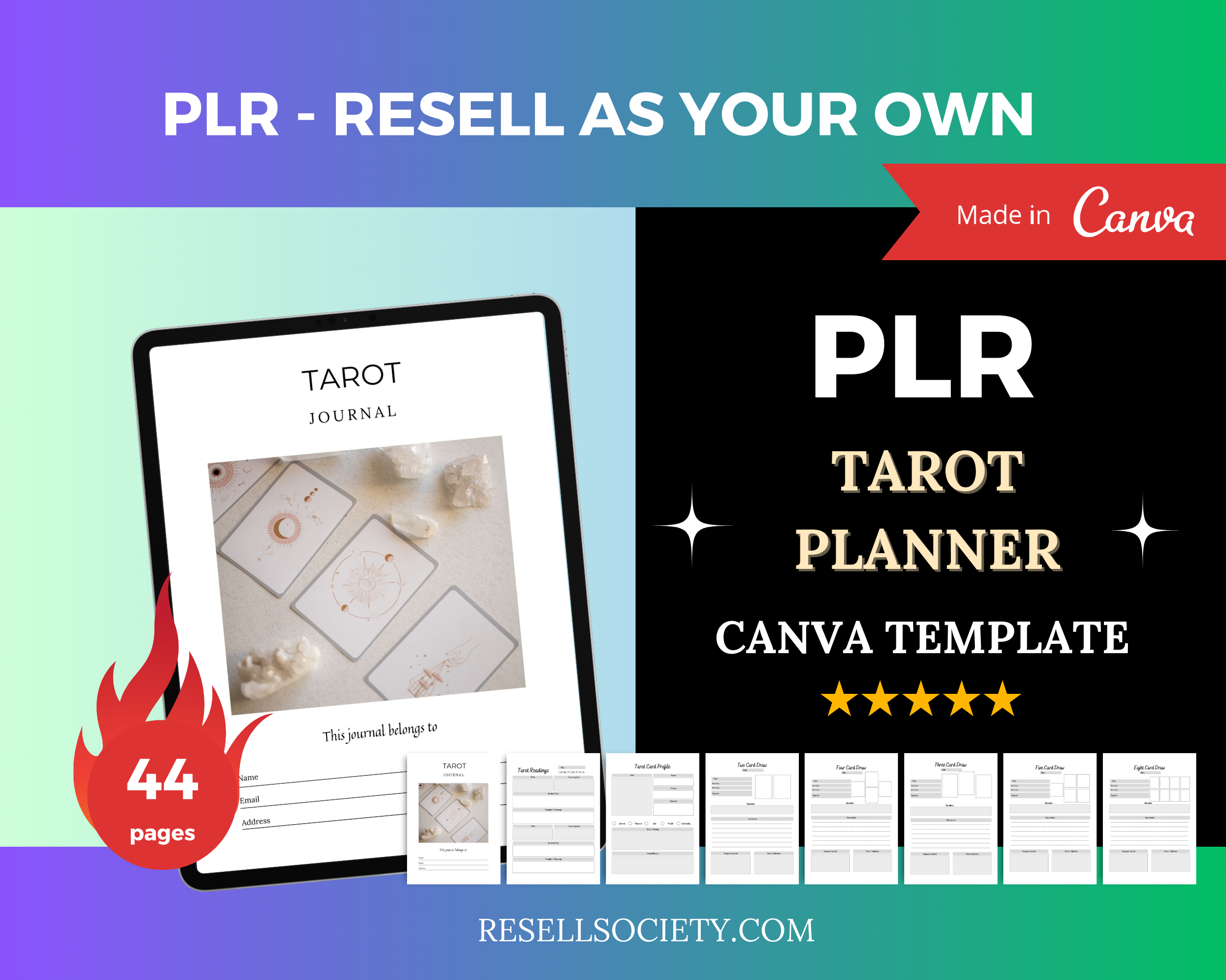 Editable Tarot Planner in Canva | Commercial Use