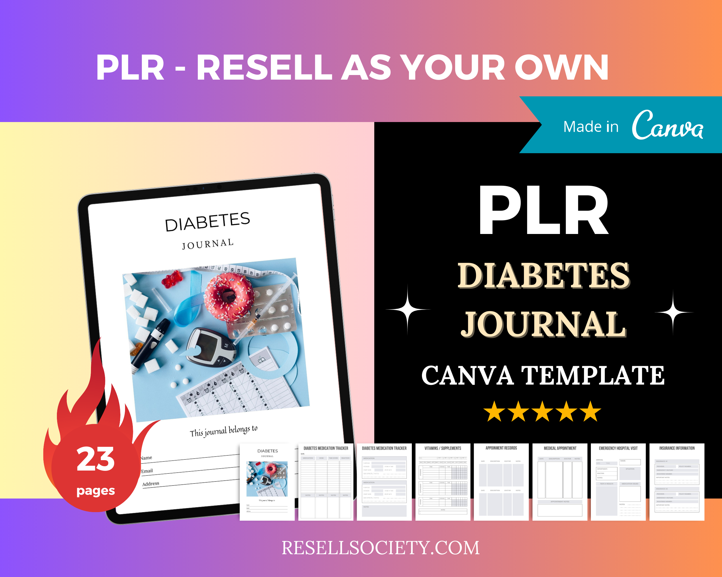 Diabetes Journal in Canva | Canva Template Pack | Commercial Use