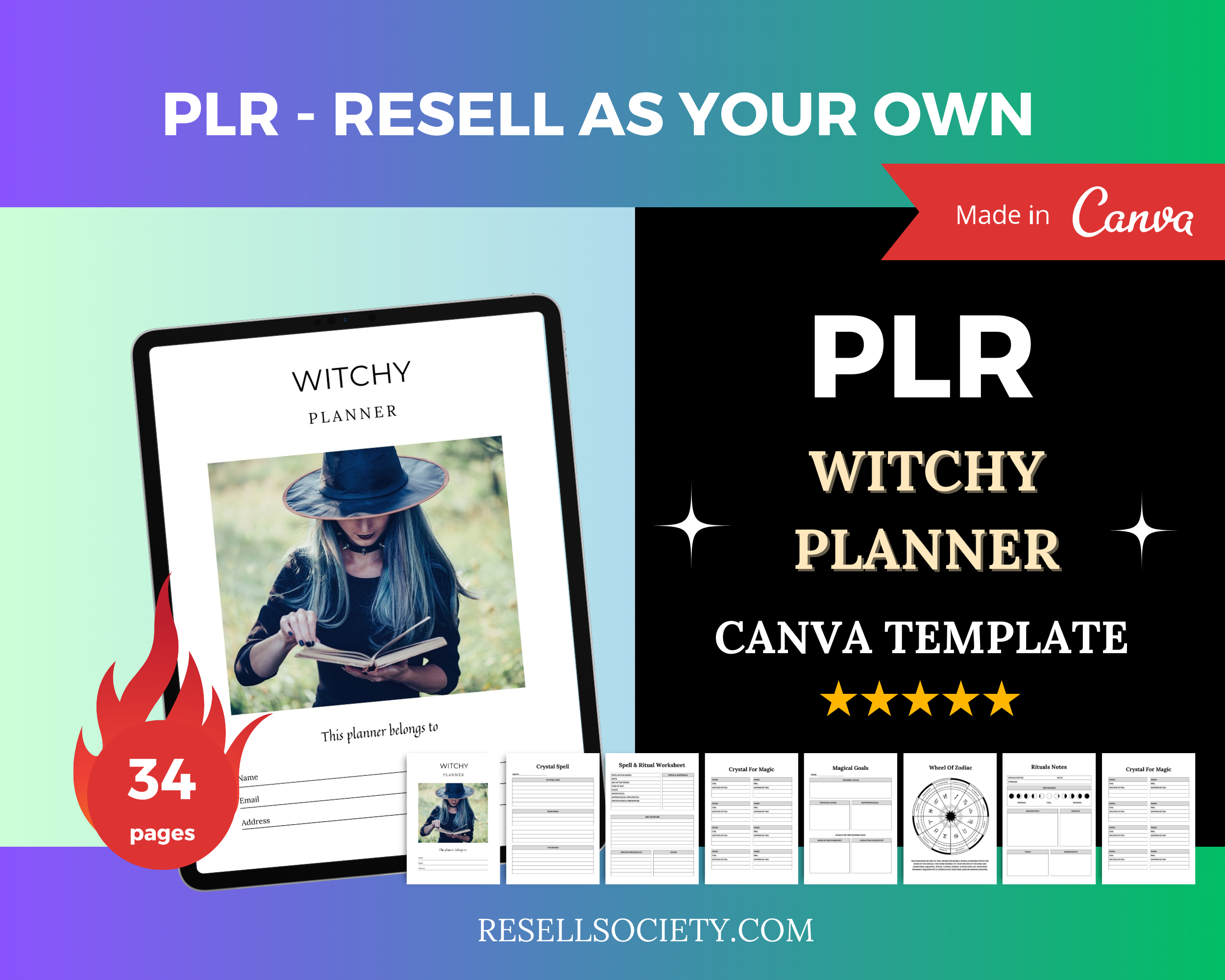 Editable Witchy Planner in Canva | Commercial Use