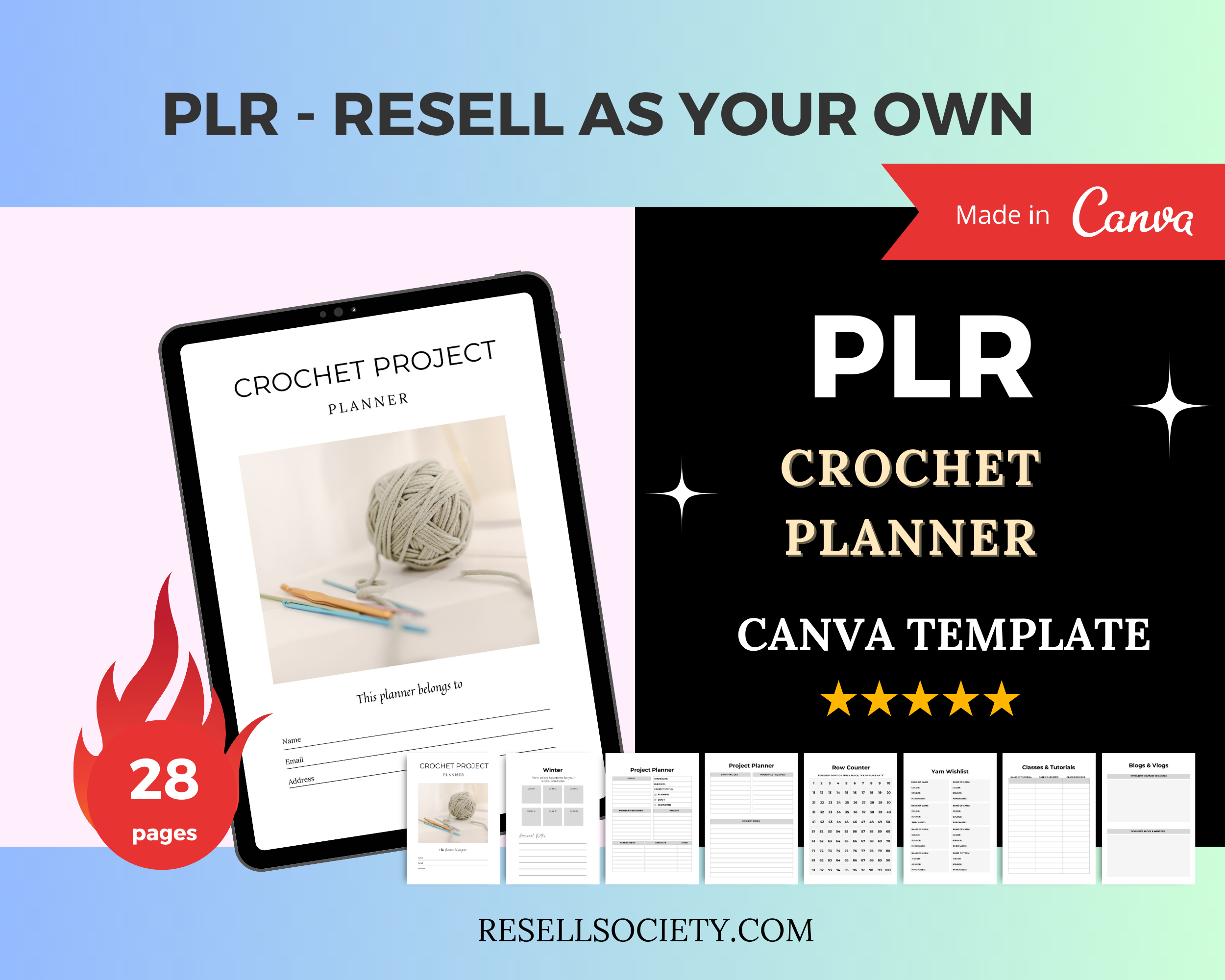 Editable Crochet Planner in Canva | Canva Template Pack | Commercial Use