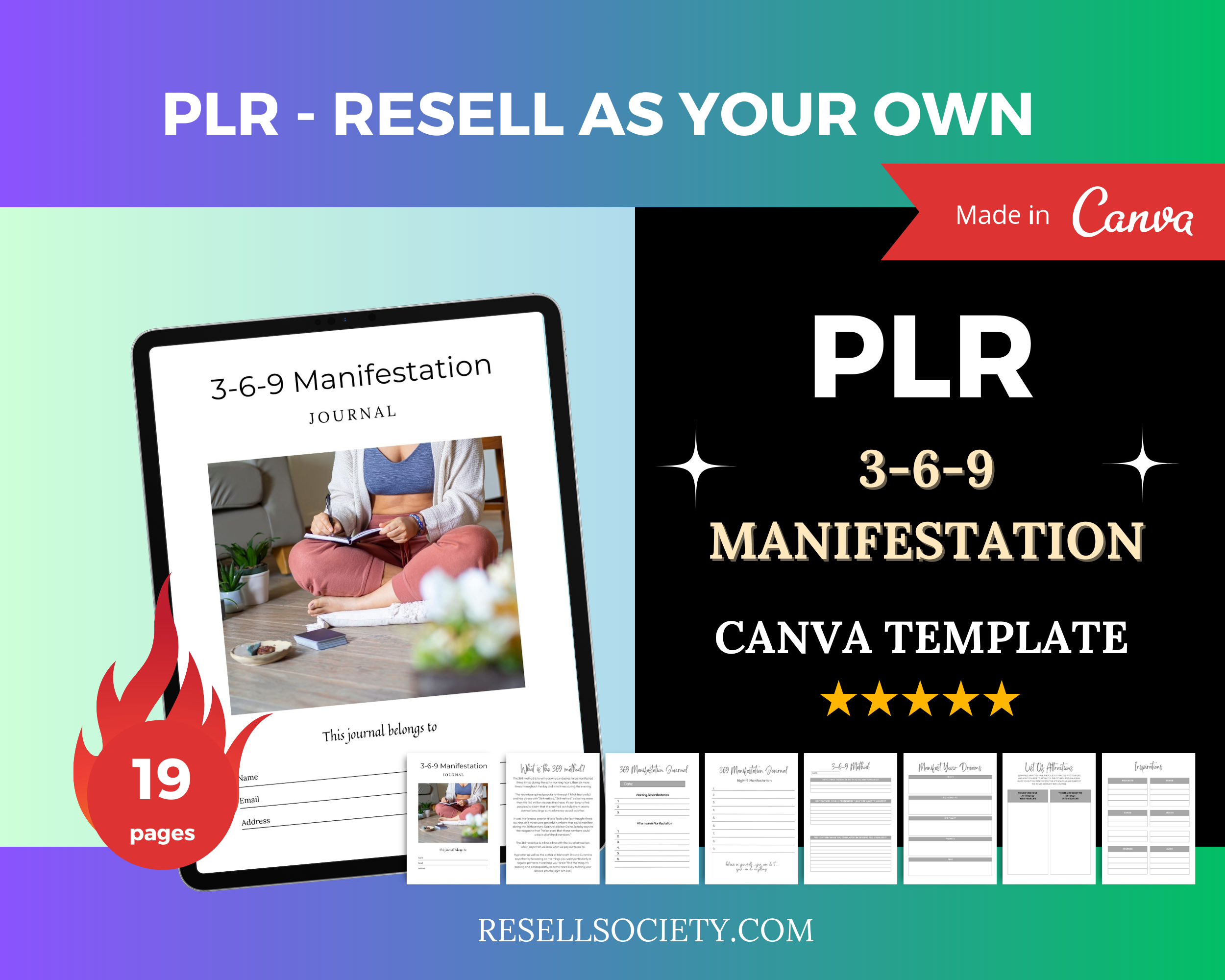 Editable 3-6-9 Manifestation Journal in Canva | Commercial Use