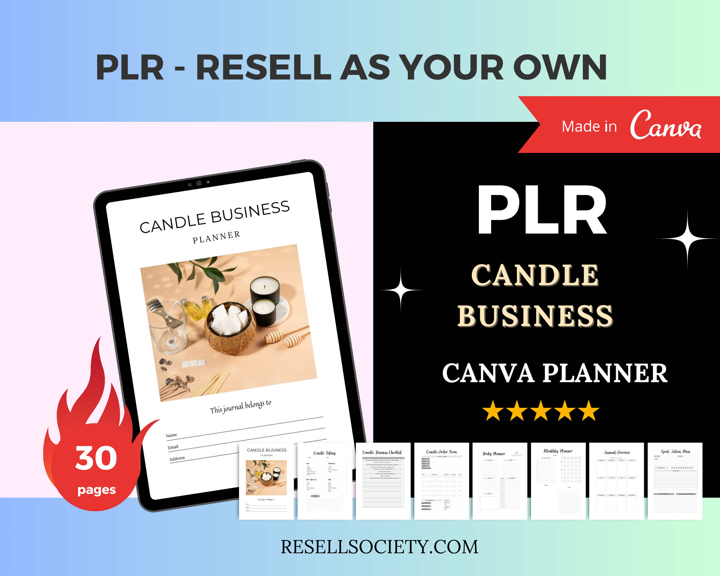 Editable Candle Business Planner in Canva | Canva Template Pack | Commercial Use