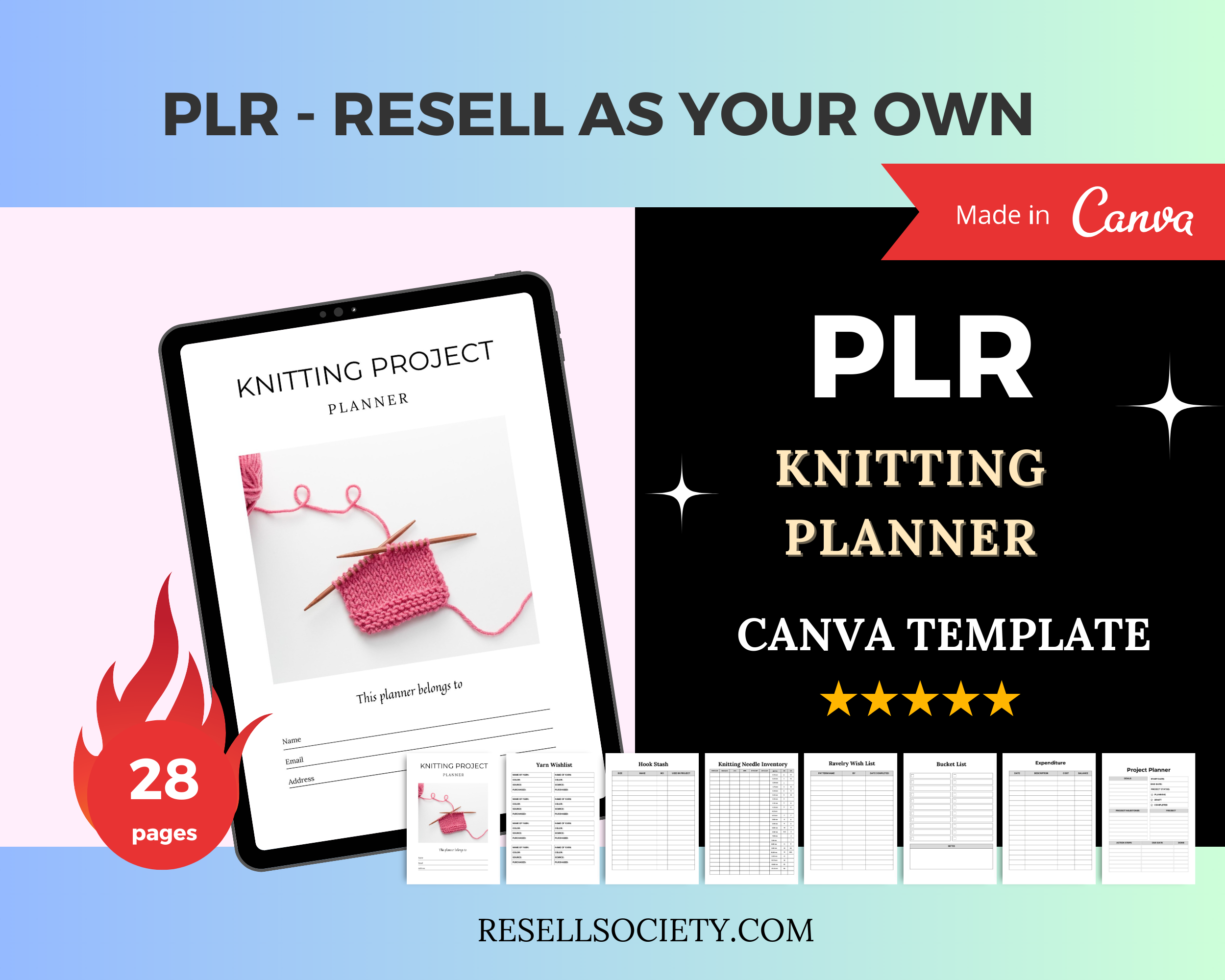 Editable Knitting Project Planner in Canva | Canva Template Pack | Commercial Use