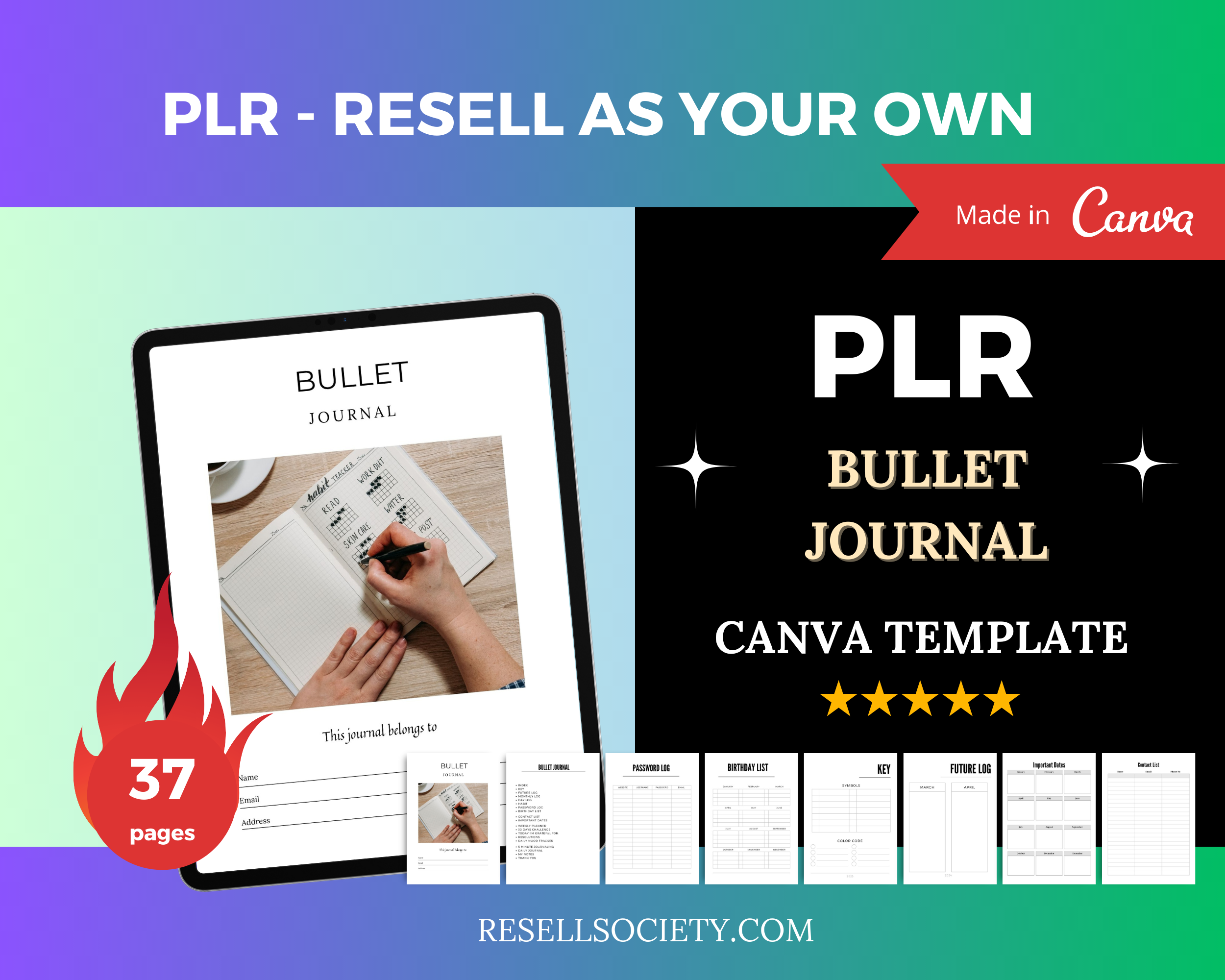 Editable Bullet Journal in Canva | Commercial Use