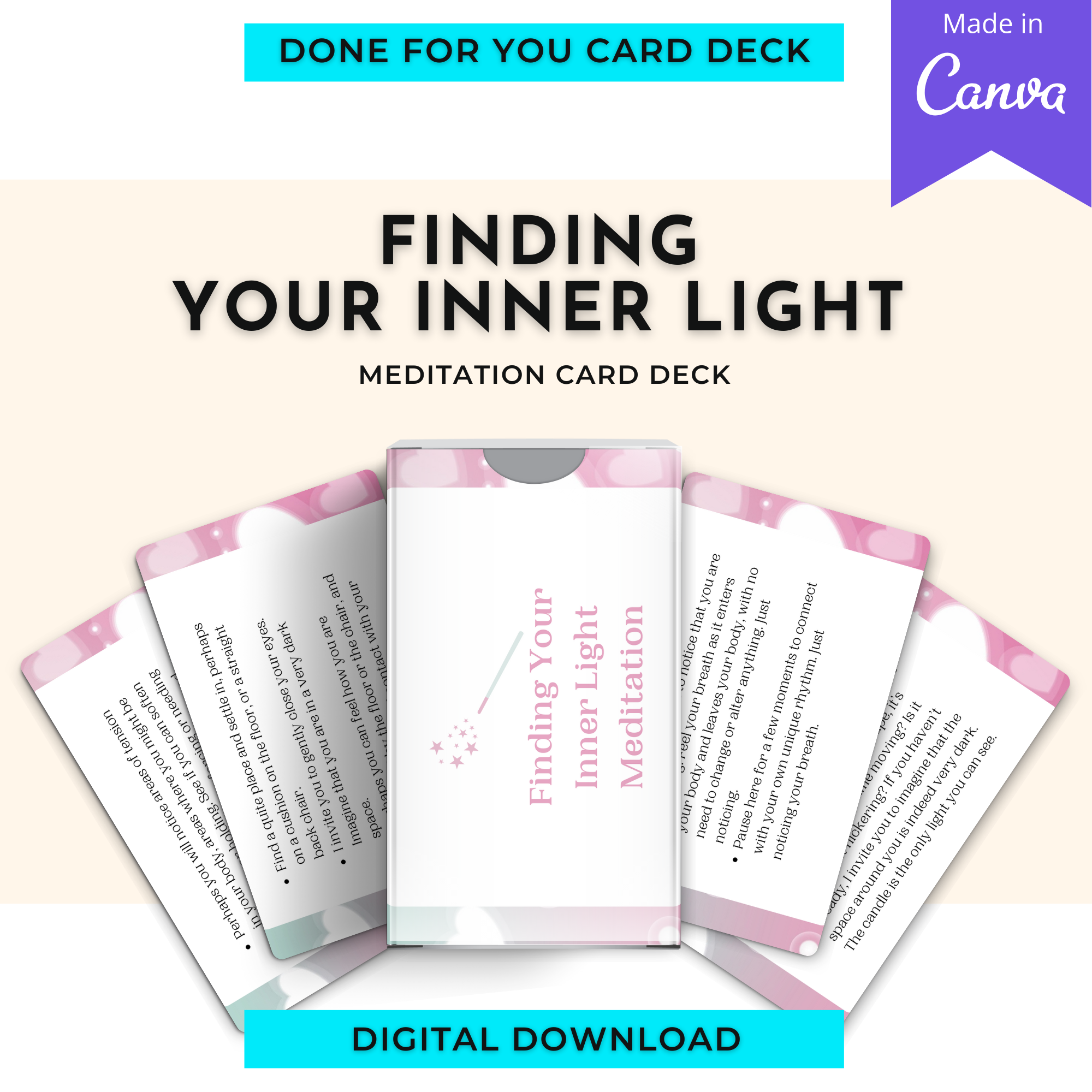 Finding Inner Light Meditation Card Deck | Editable 10 Card Deck in Canva | Commercial Use