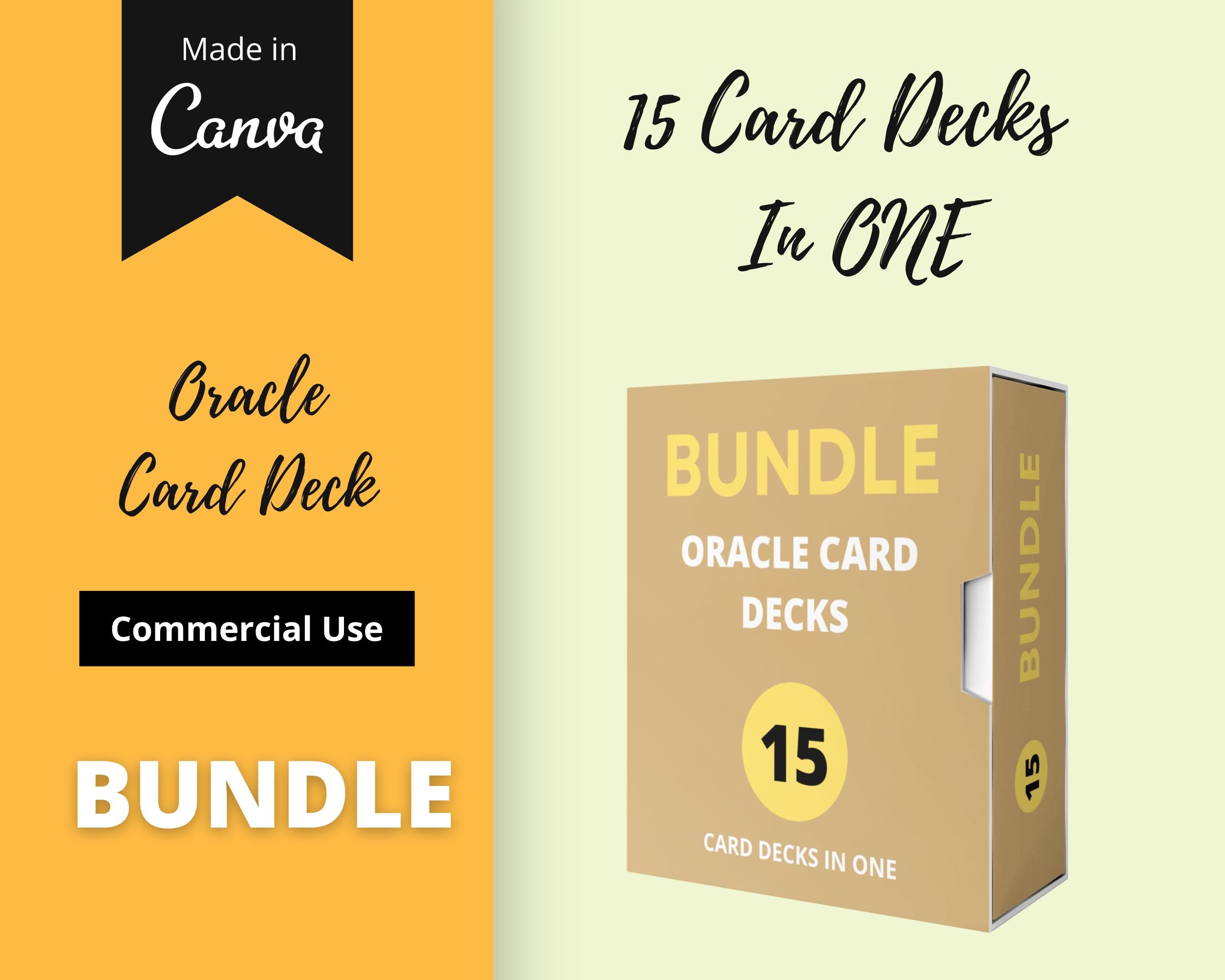 BUNDLE of 15 Cards Decks in Canva | Oracle Card Decks | Tarot Cards | Inspirational Cards Commercial Use
