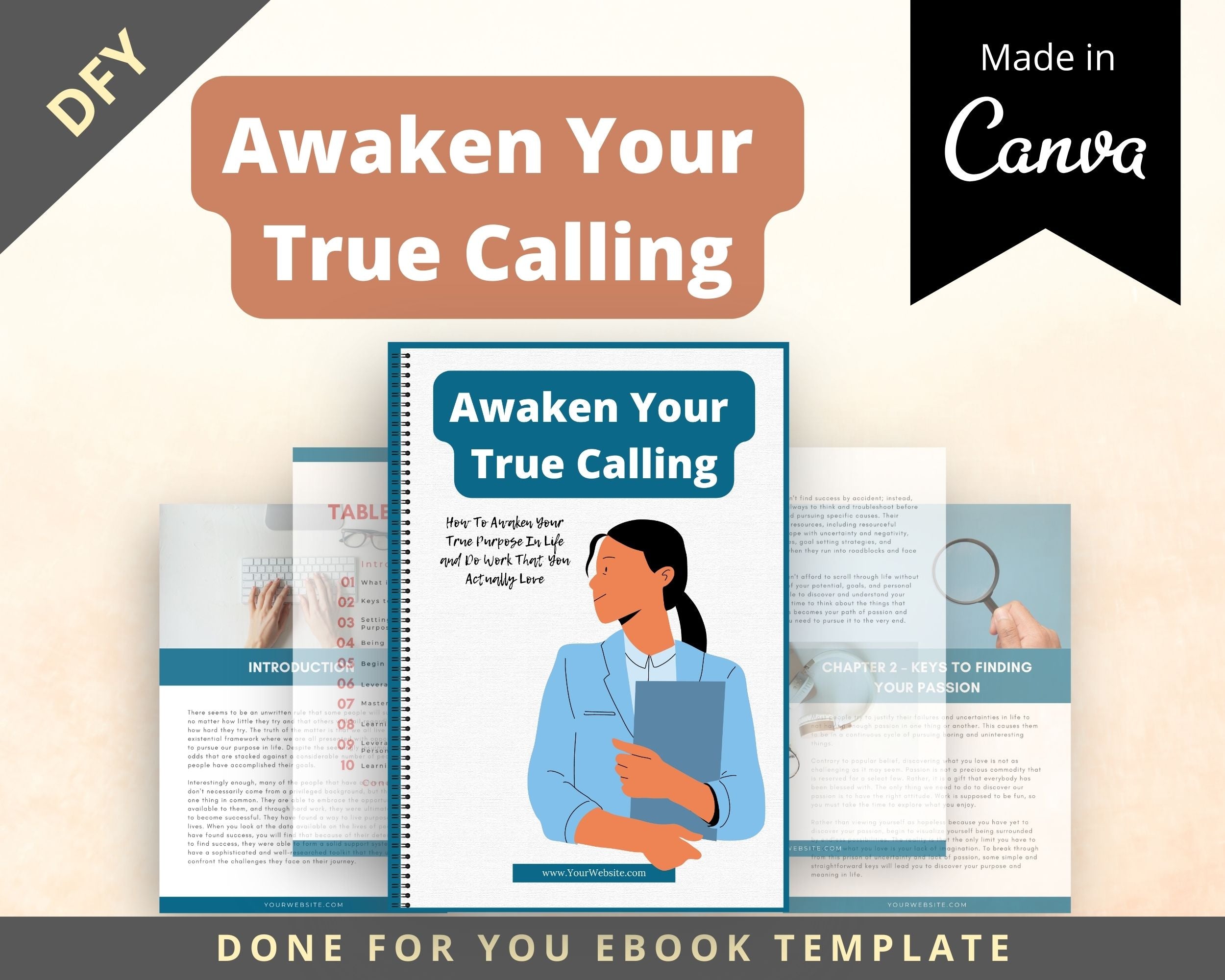Editable Awaken Your True Calling Ebook | Done-for-You Ebook in Canva | Rebrandable and Resizable Canva Template