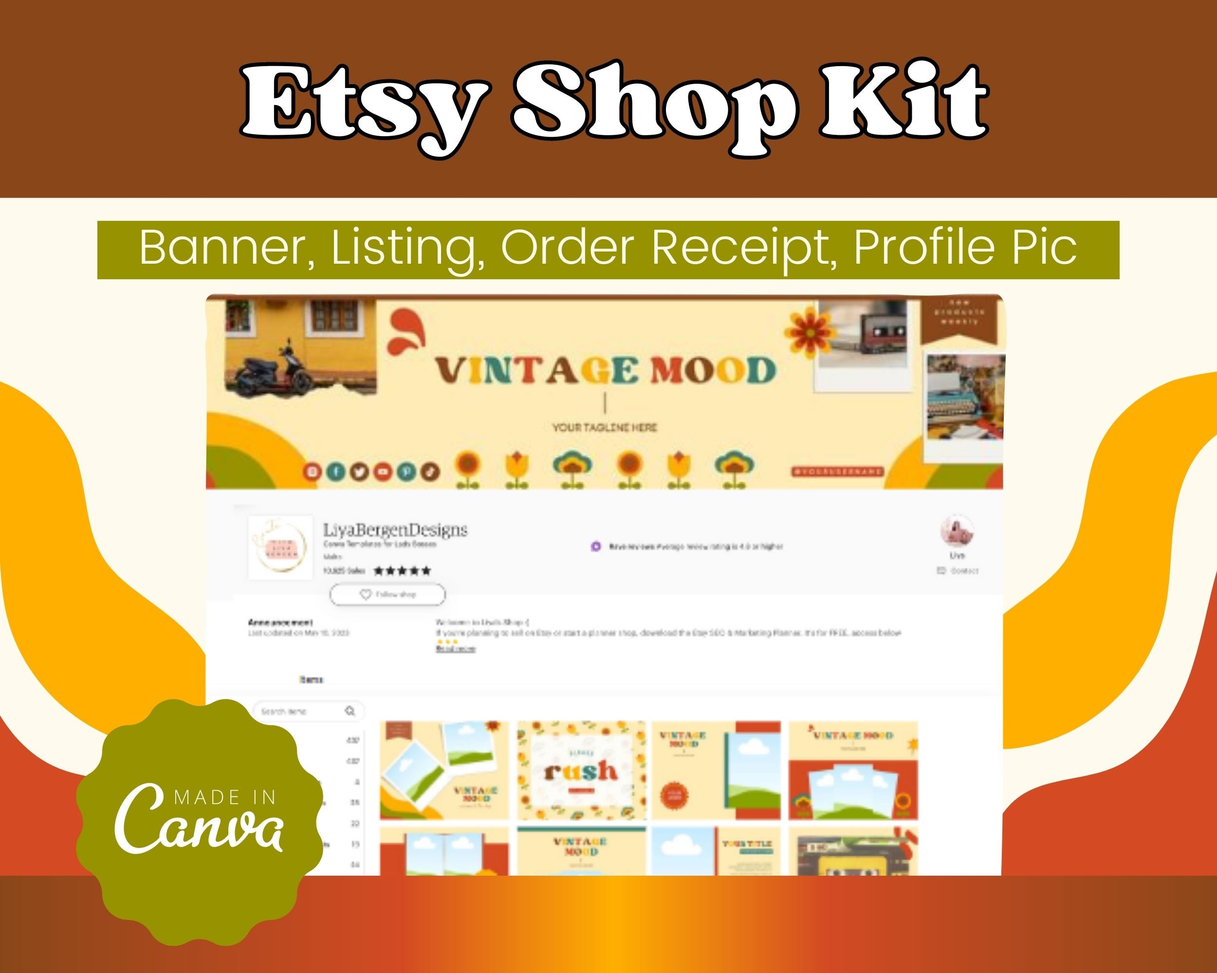 Vintage Etsy Shop Banner Kit | Etsy Banner Canva Templates | Etsy Store Listing Design | Bright Etsy Branding | Etsy Success Kit