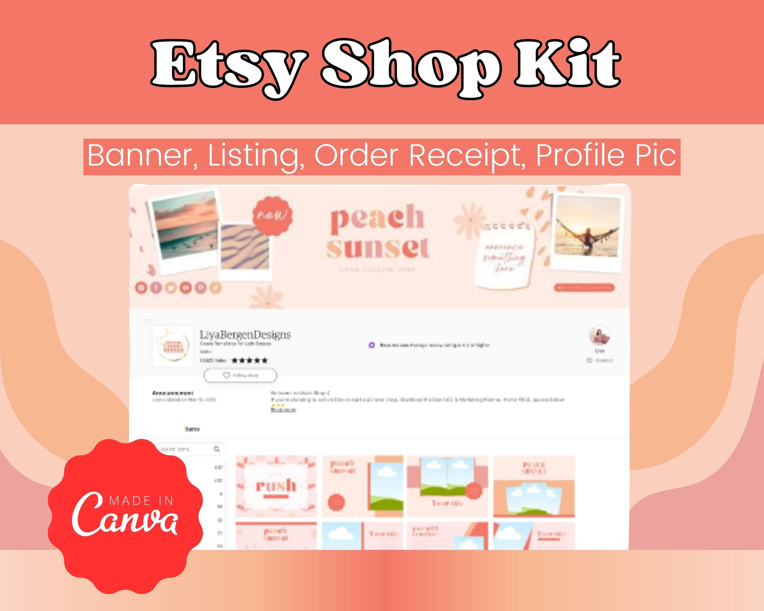 Peach Sunset Etsy Shop Banner Kit | Etsy Banner Canva Templates | Etsy Store Listing Design | Bright Etsy Branding | Etsy Success Kit