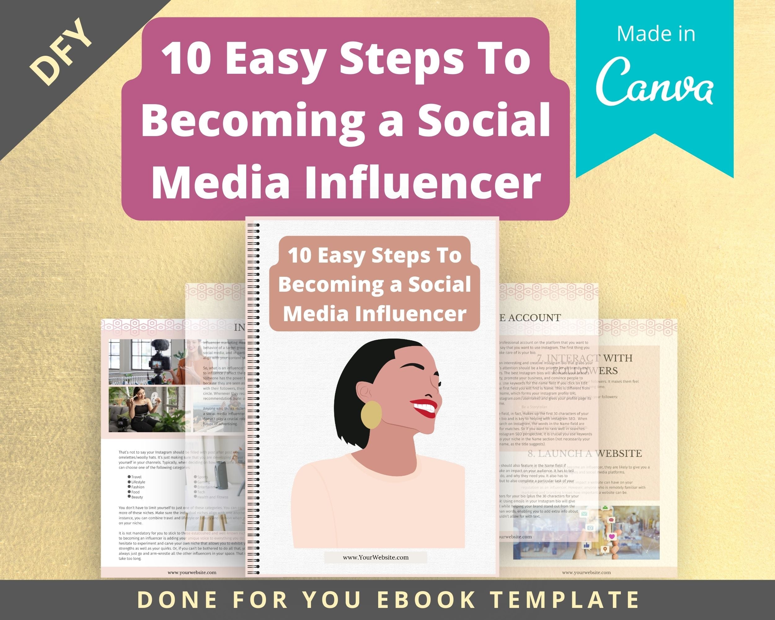 Editable 10 Easy Steps To Becoming a Social Media Influencer Ebook | Done-for-You Ebook in Canva | Rebrandable and Resizable Canva Template