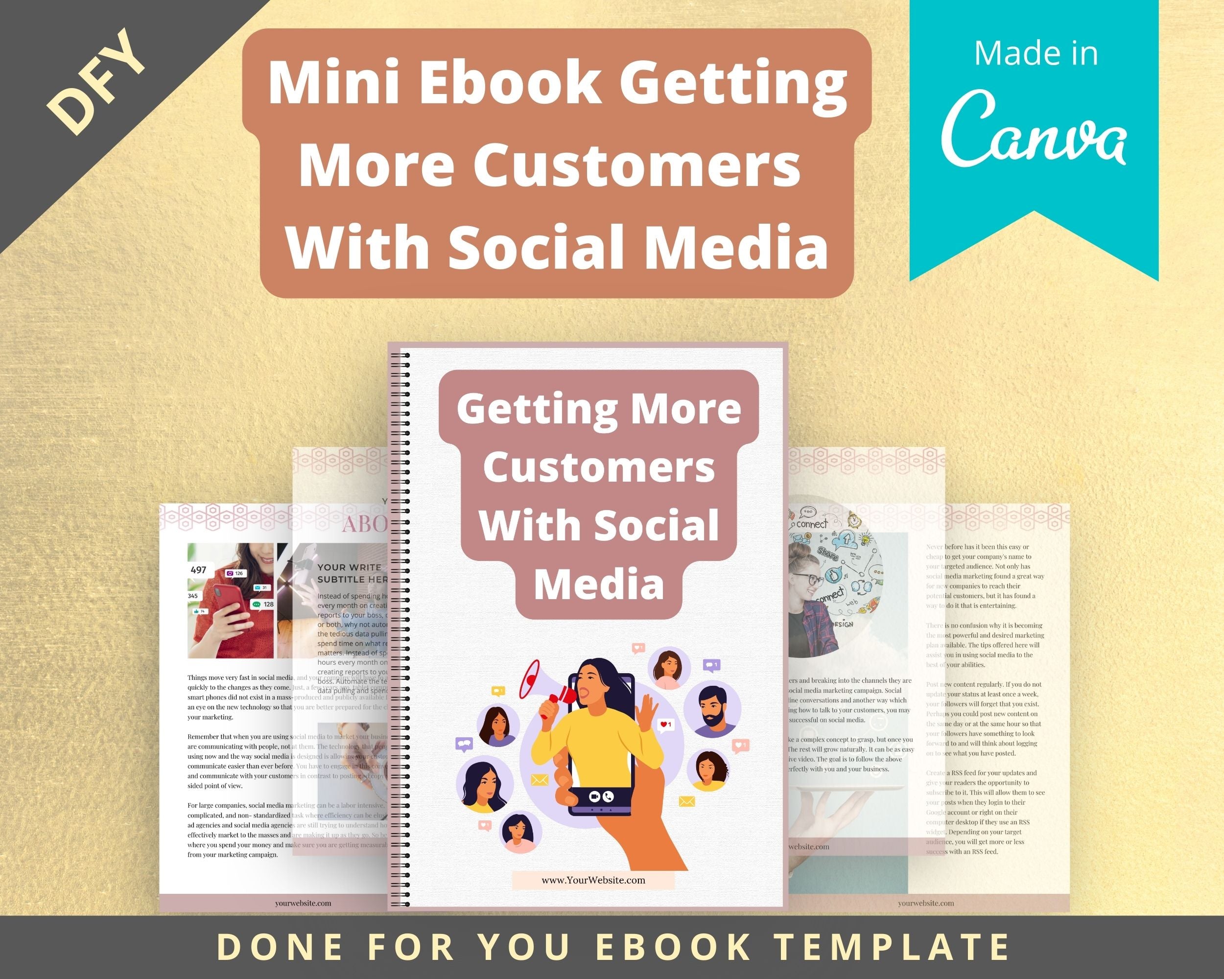 Editable Getting More Customers With Social Media Mini Ebook | Done-for-You Ebook in Canva | Rebrandable and Resizable Canva Template