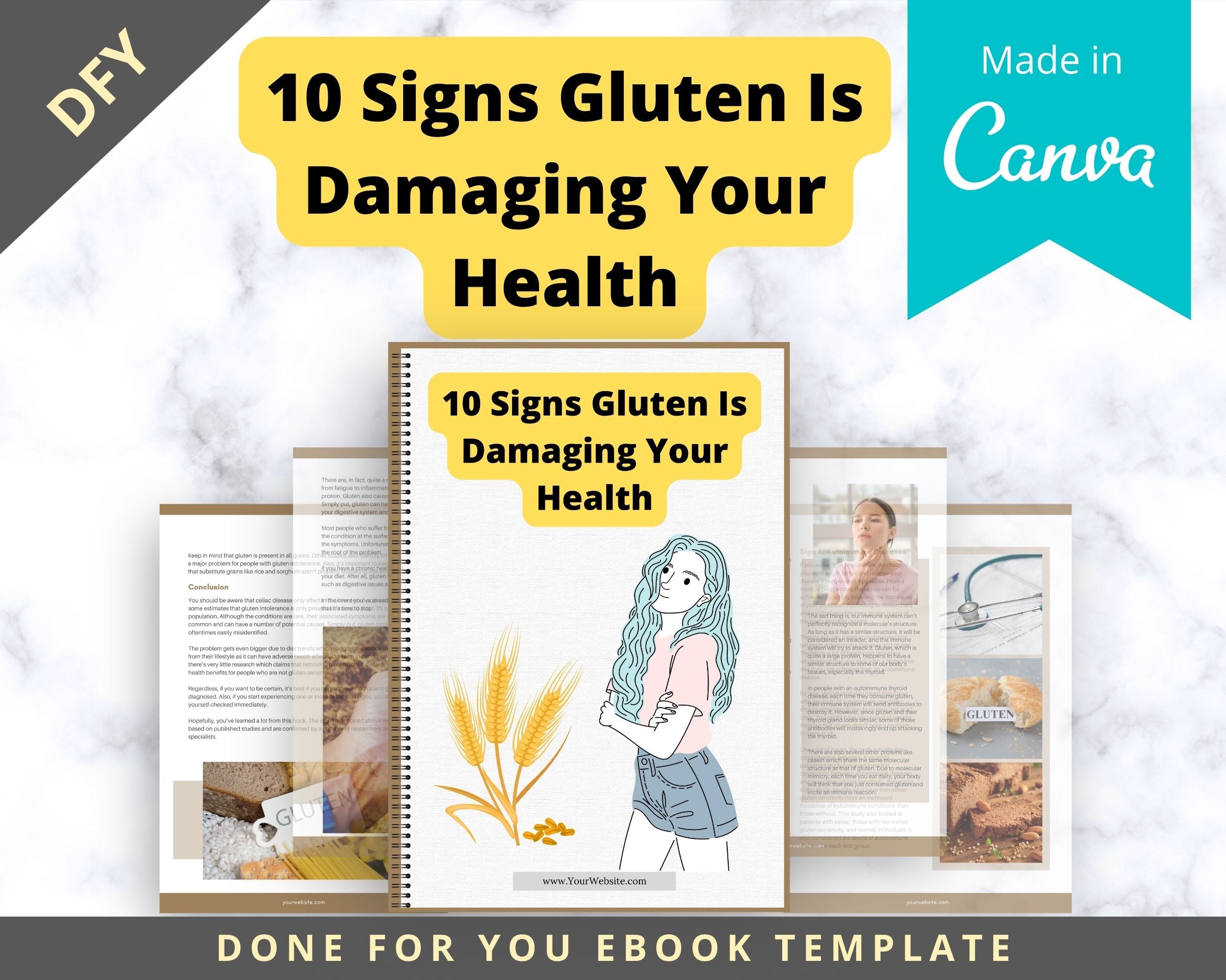 Editable 10 Signs Gluten Is Damaging Your Health Ebook | Done-for-You Ebook in Canva | Rebrandable and Resizable Canva Template