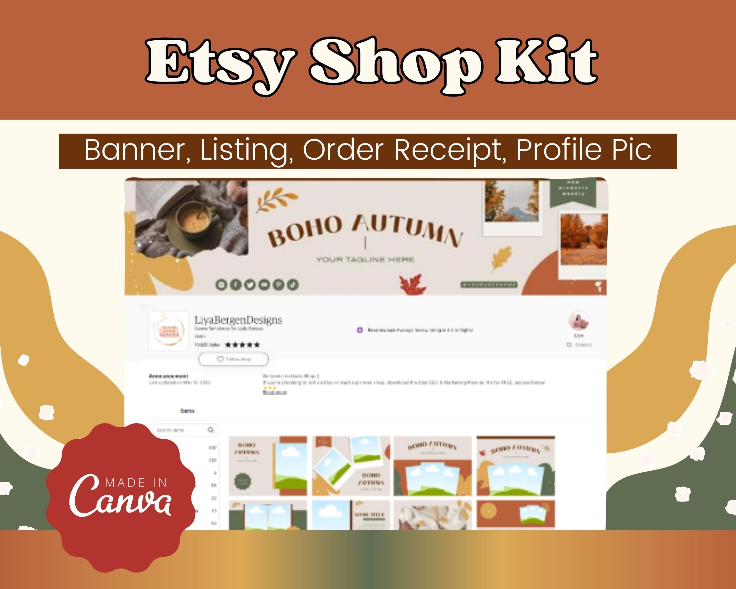 Autumn Boho Etsy Shop Banner Kit | Etsy Banner Canva Templates | Etsy Store Listing Design | Bright Etsy Branding | Etsy Success Kit