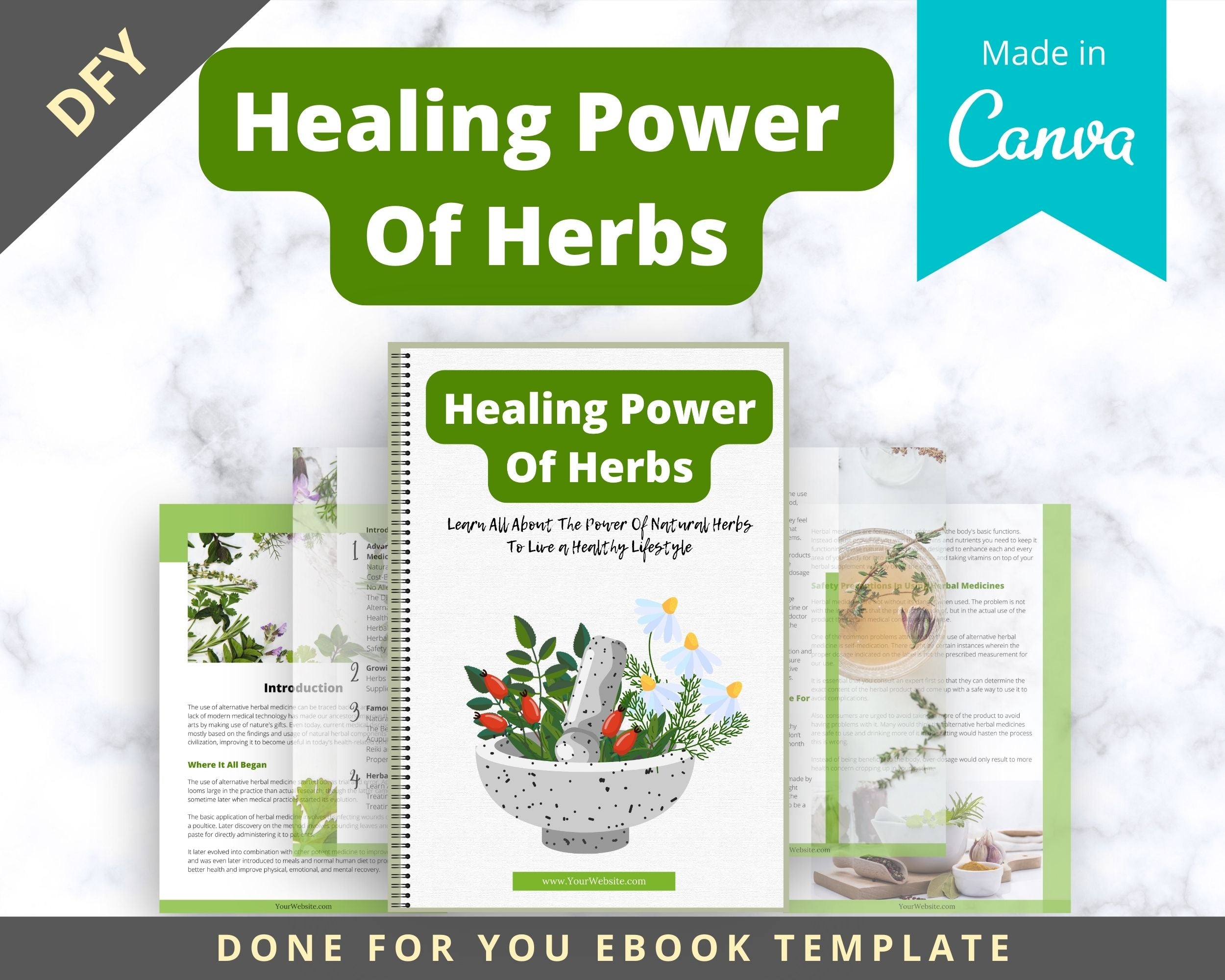 Editable Healing Power Of Herbs Ebook | Done-for-You Ebook in Canva | Rebrandable and Resizable Canva Template