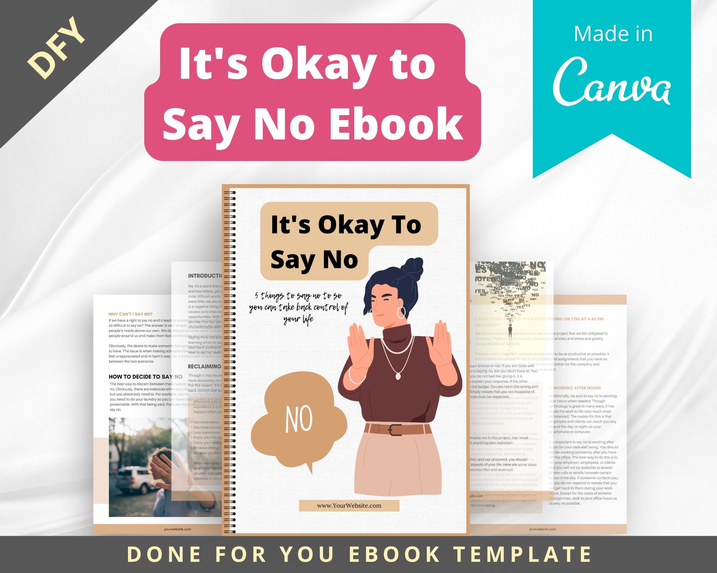 Editable It's Okay to Say No Mini Ebook | Done-for-You Ebook in Canva | Rebrandable and Resizable Canva Template