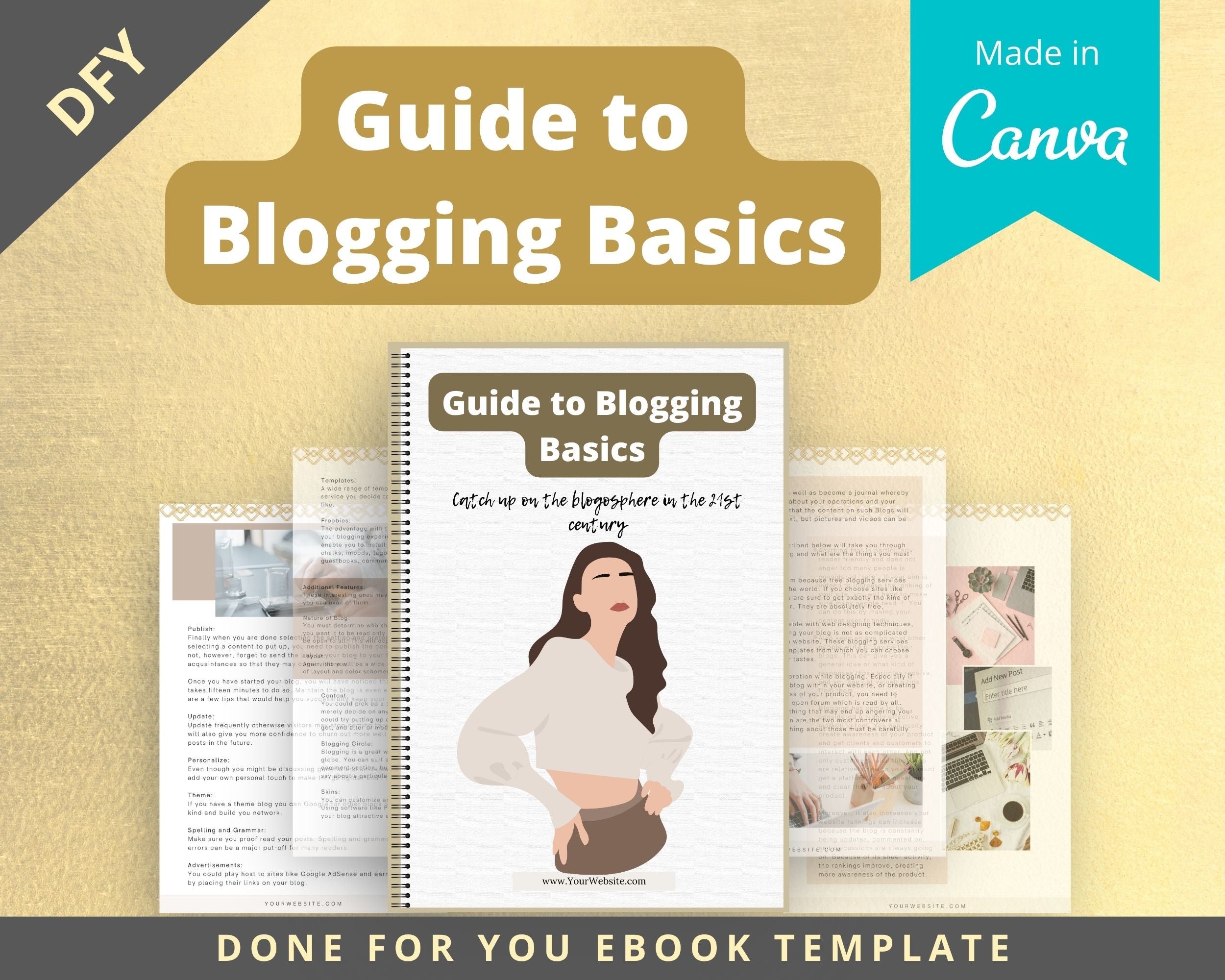 Editable Guide to Blogging Basics Ebook | Done-for-You Ebook in Canva | Rebrandable and Resizable Canva Template