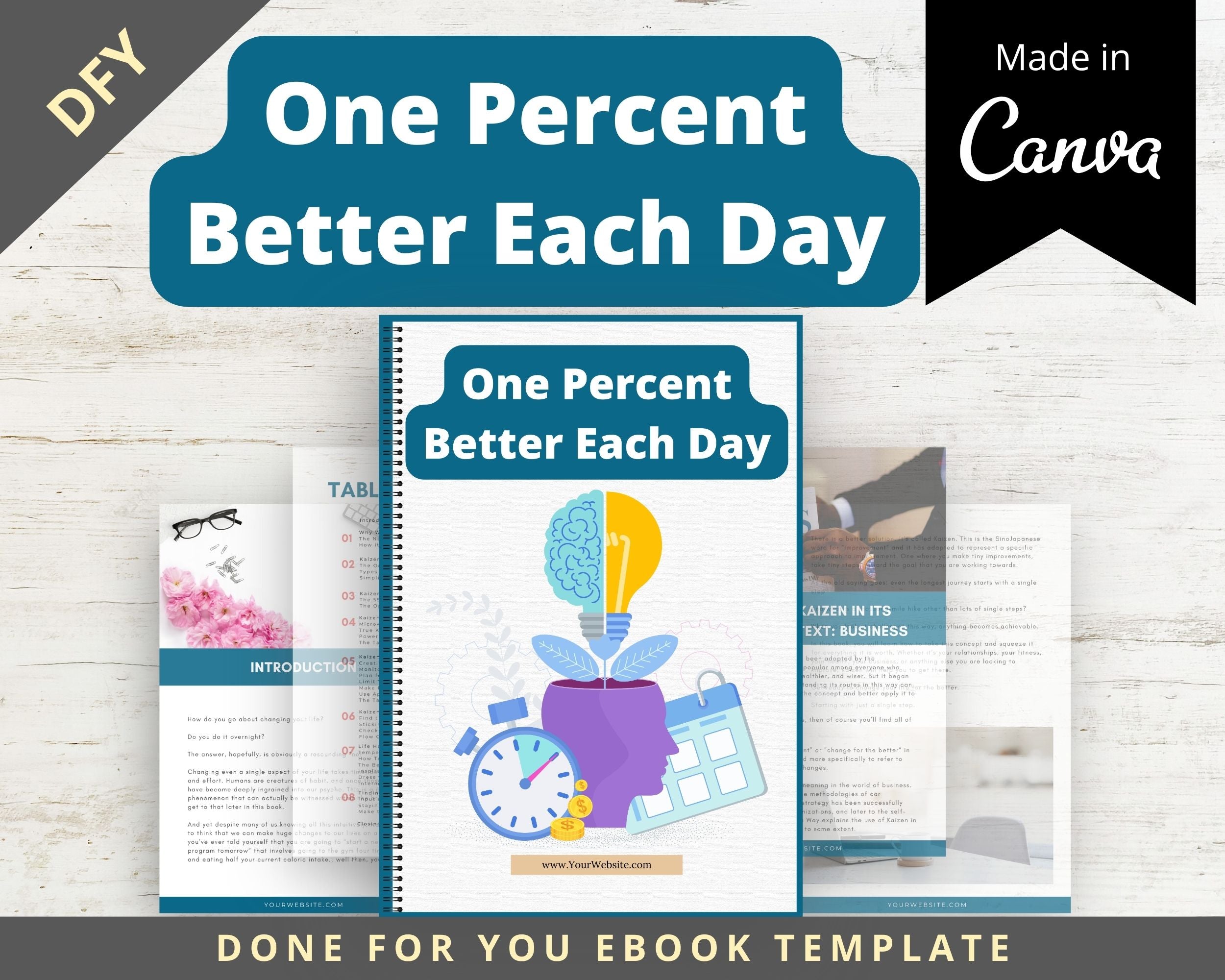Editable One Percent Better Each Day Ebook | Done-for-You Ebook in Canva | Rebrandable and Resizable Canva Template
