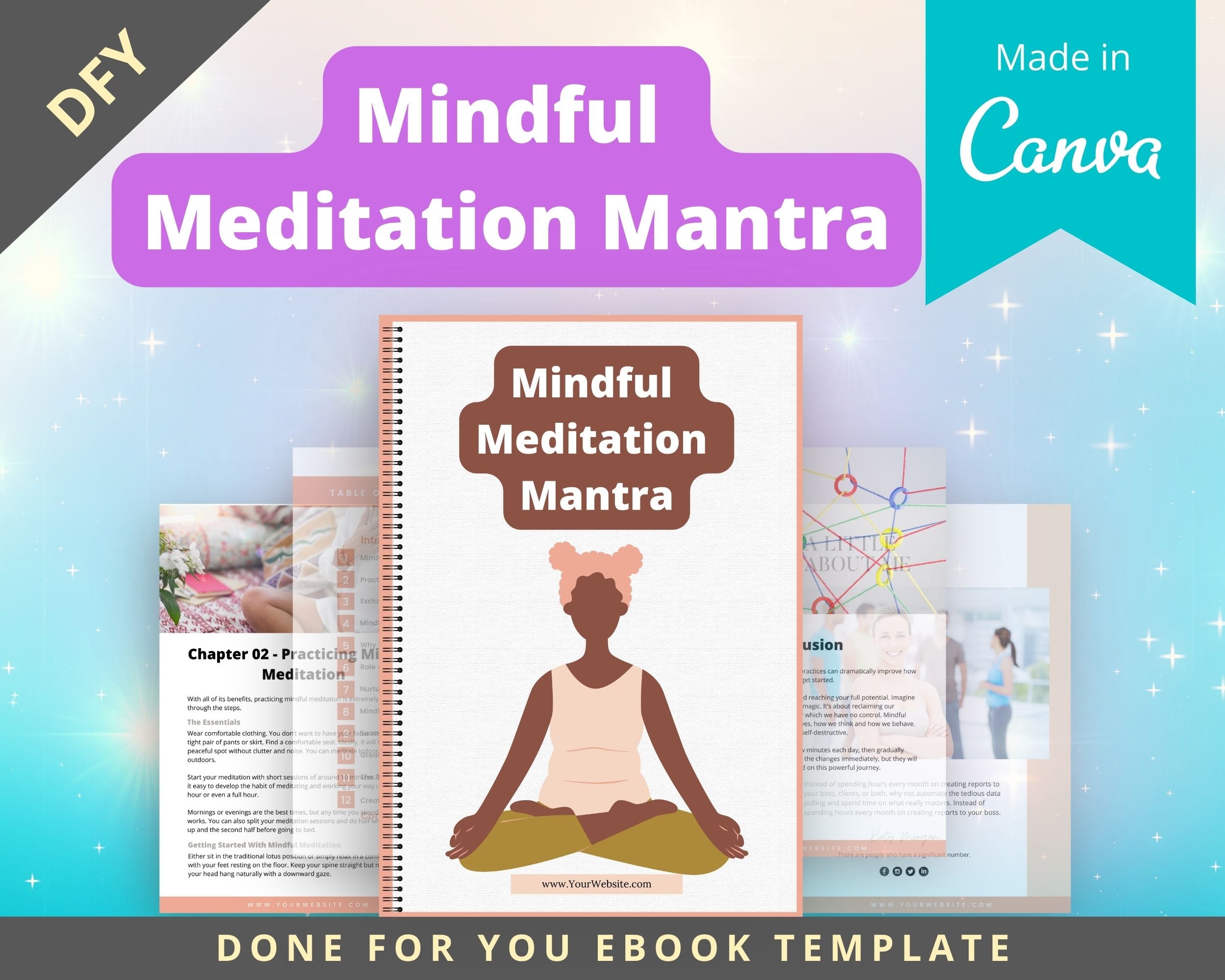 Editable Mindful Meditation Mantra Ebook | Done-for-You Ebook in Canva | Rebrandable and Resizable Canva Template