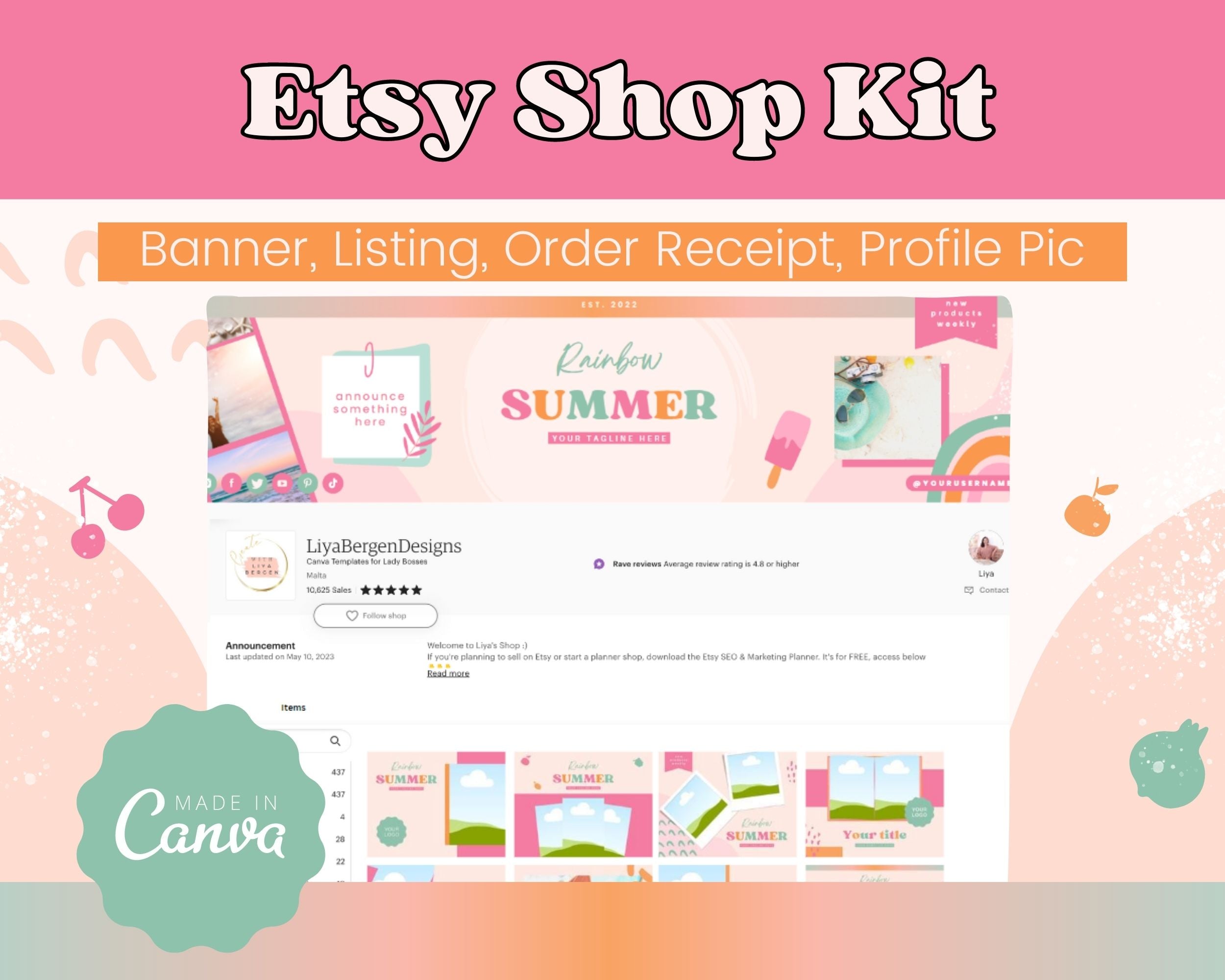 Summer Rainbow Etsy Shop Banner Kit | Etsy Banner Canva Templates | Etsy Store Listing Design | Bright Etsy Branding | Etsy Success Kit