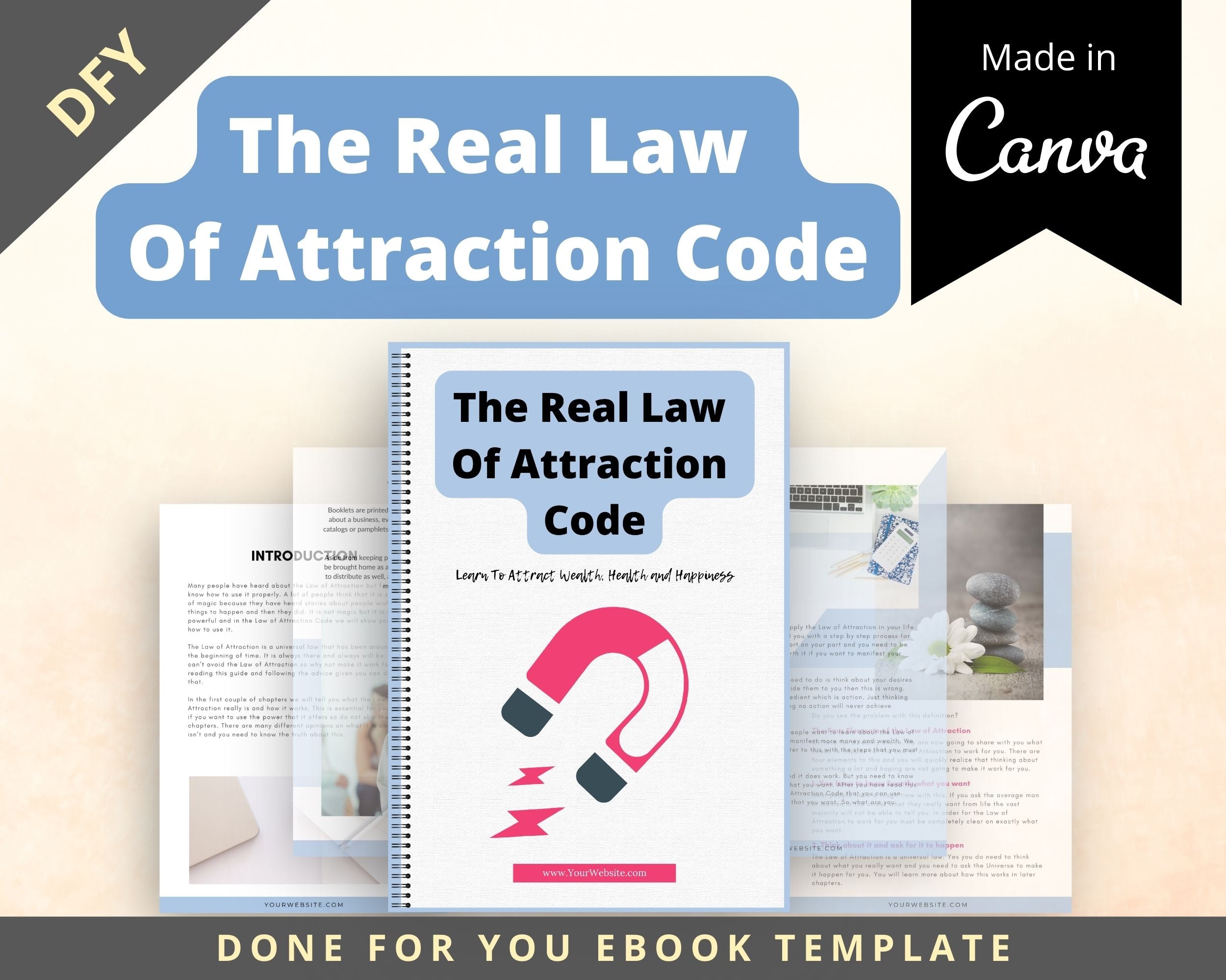 Editable The Real Law Of Attraction Code Ebook | Done-for-You Ebook in Canva | Rebrandable and Resizable Canva Template