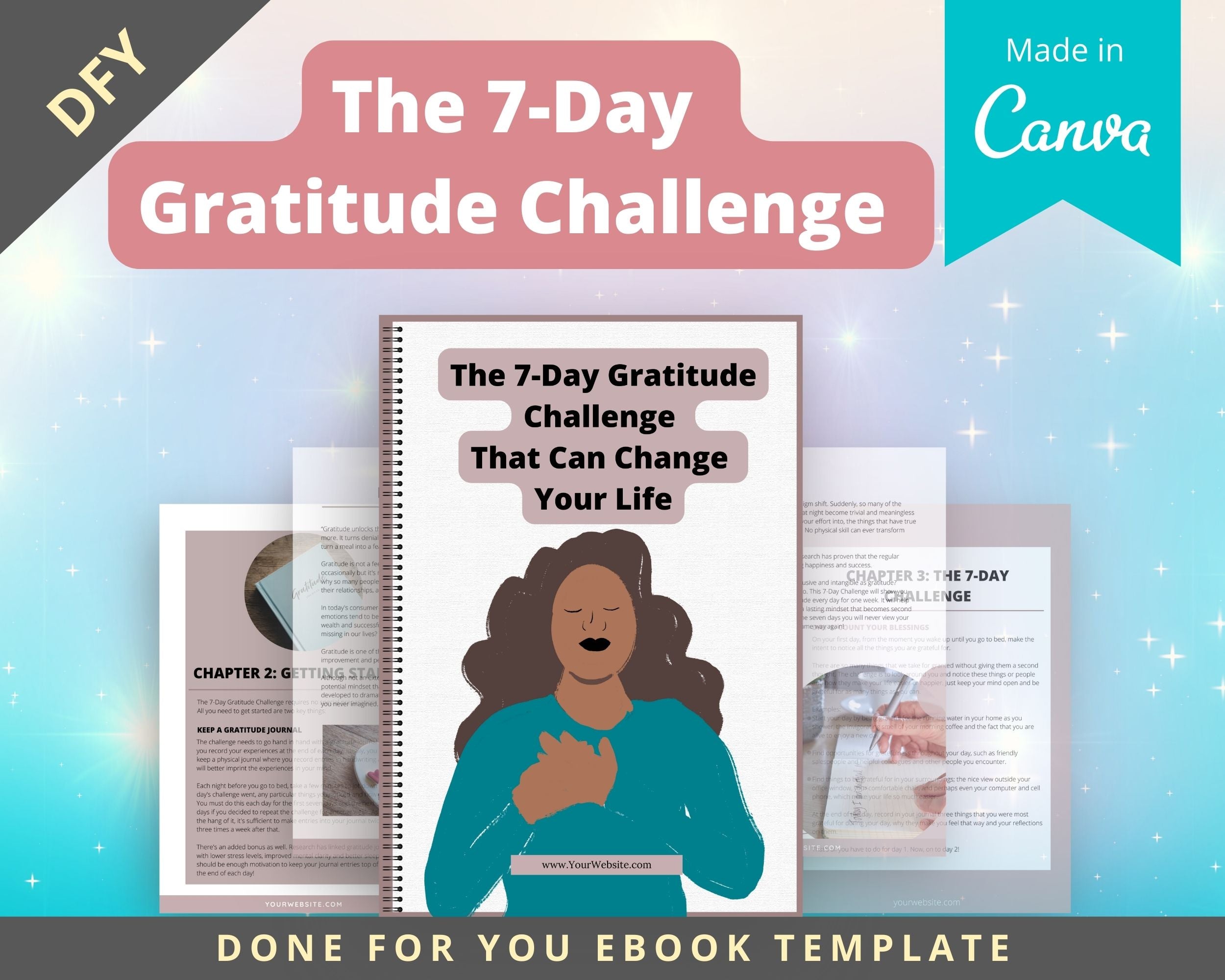 Editable The 7-Day Gratitude Challenge Ebook | Done-for-You Ebook in Canva | Rebrandable and Resizable Canva Template