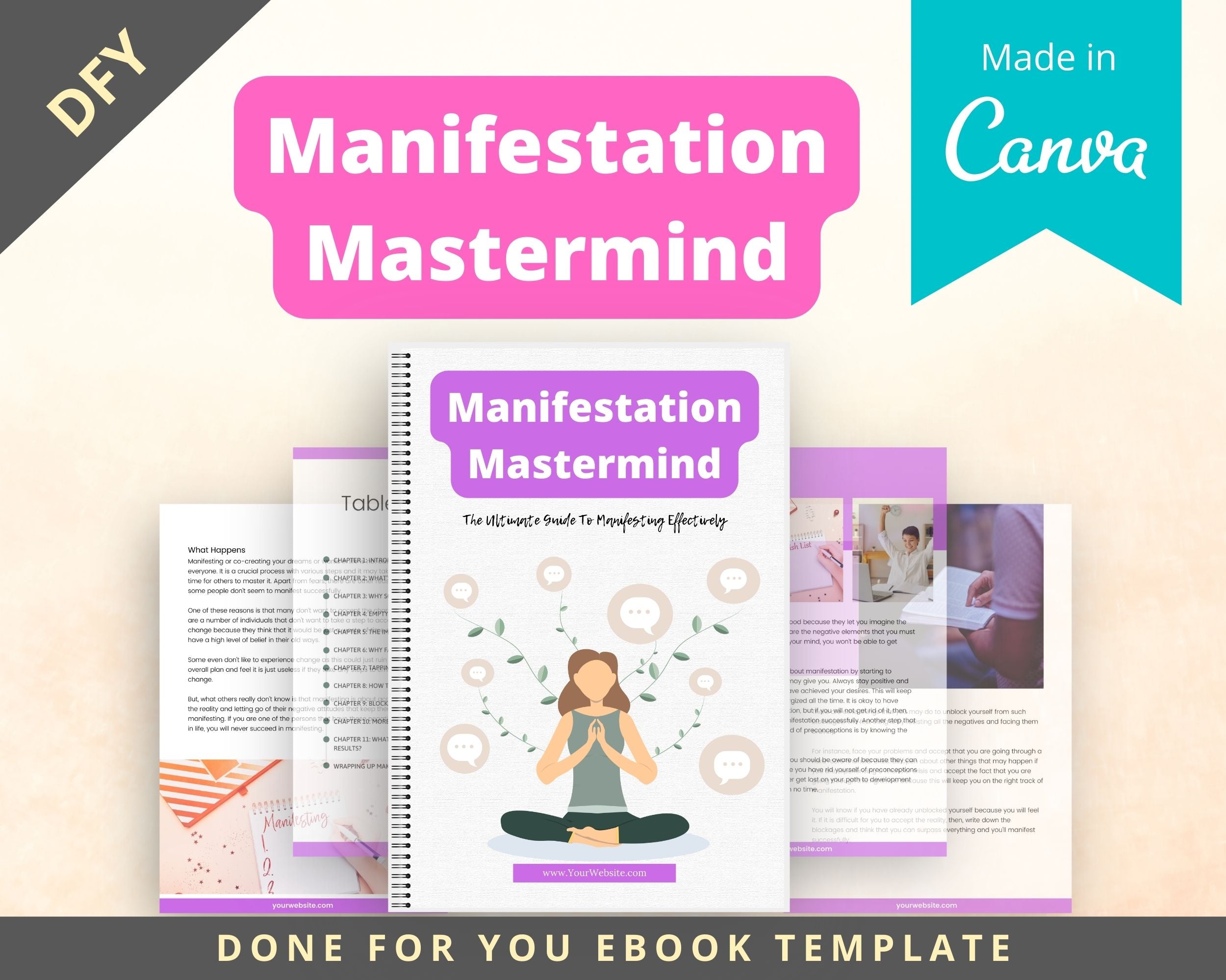 Editable Manifestation Mastermind Ebook | Done-for-You Ebook in Canva | Rebrandable and Resizable Canva Template