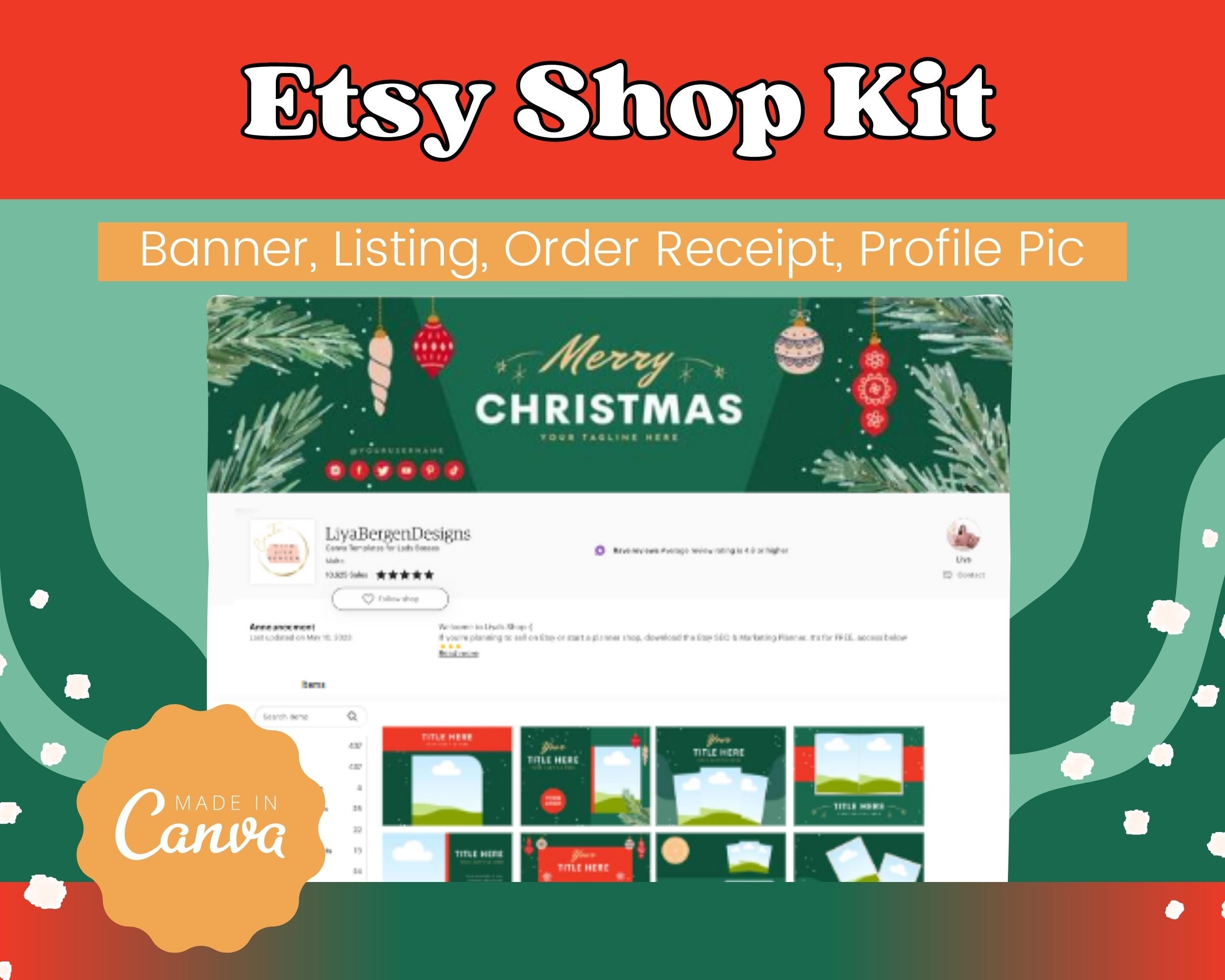 Christmas Etsy Shop Banner Kit | Etsy Banner Canva Templates | Etsy Store Listing Design | Bright Etsy Branding | Etsy Success Kit
