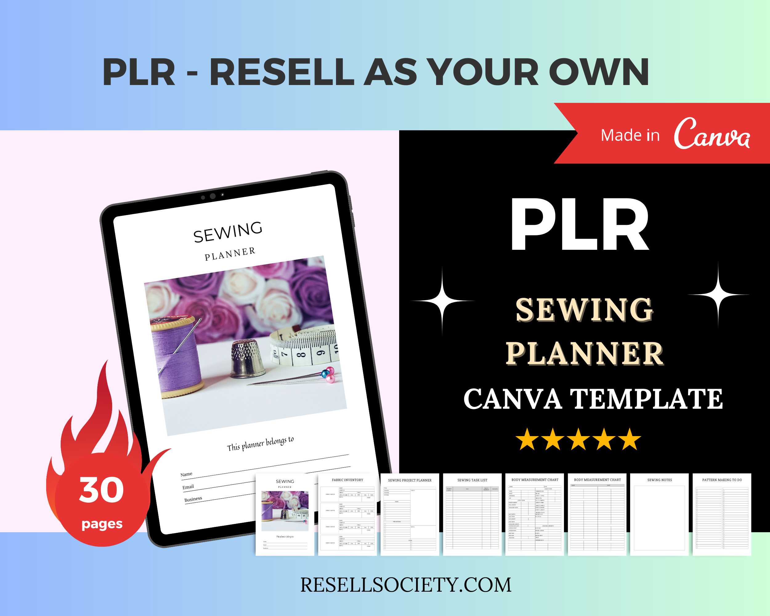 Editable Sewing Planner in Canva | Canva Template Pack | Sewing Business Planner Canva | Commercial Use