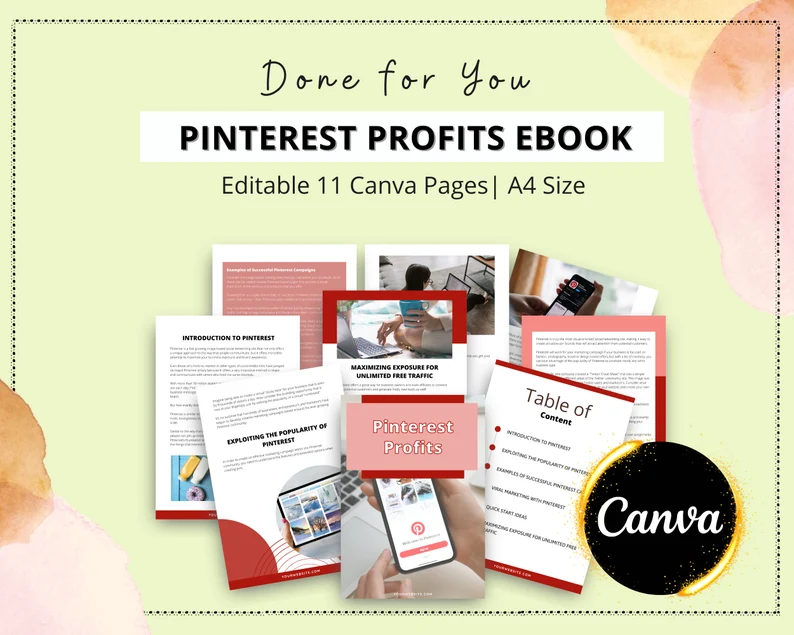 ✅ Done-for-You Pinterest Profits Ebook in Canva | Editable Canva A4