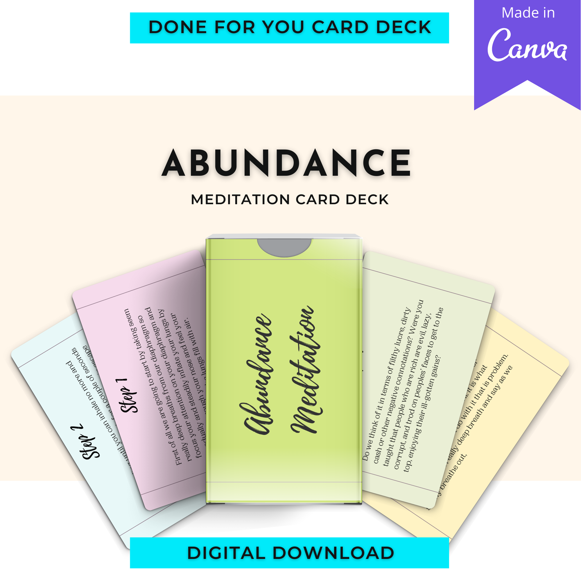 Abundance Meditation Card Deck | Editable 14 Card Deck in Canva | Commercial Use