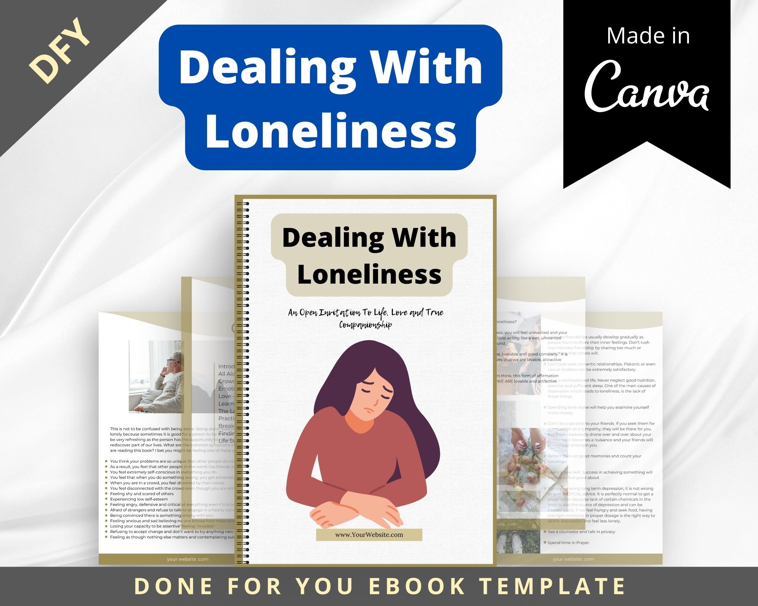 Editable Dealing With Loneliness Mini Ebook | Done-for-You Ebook in Canva | Rebrandable and Resizable Canva Template