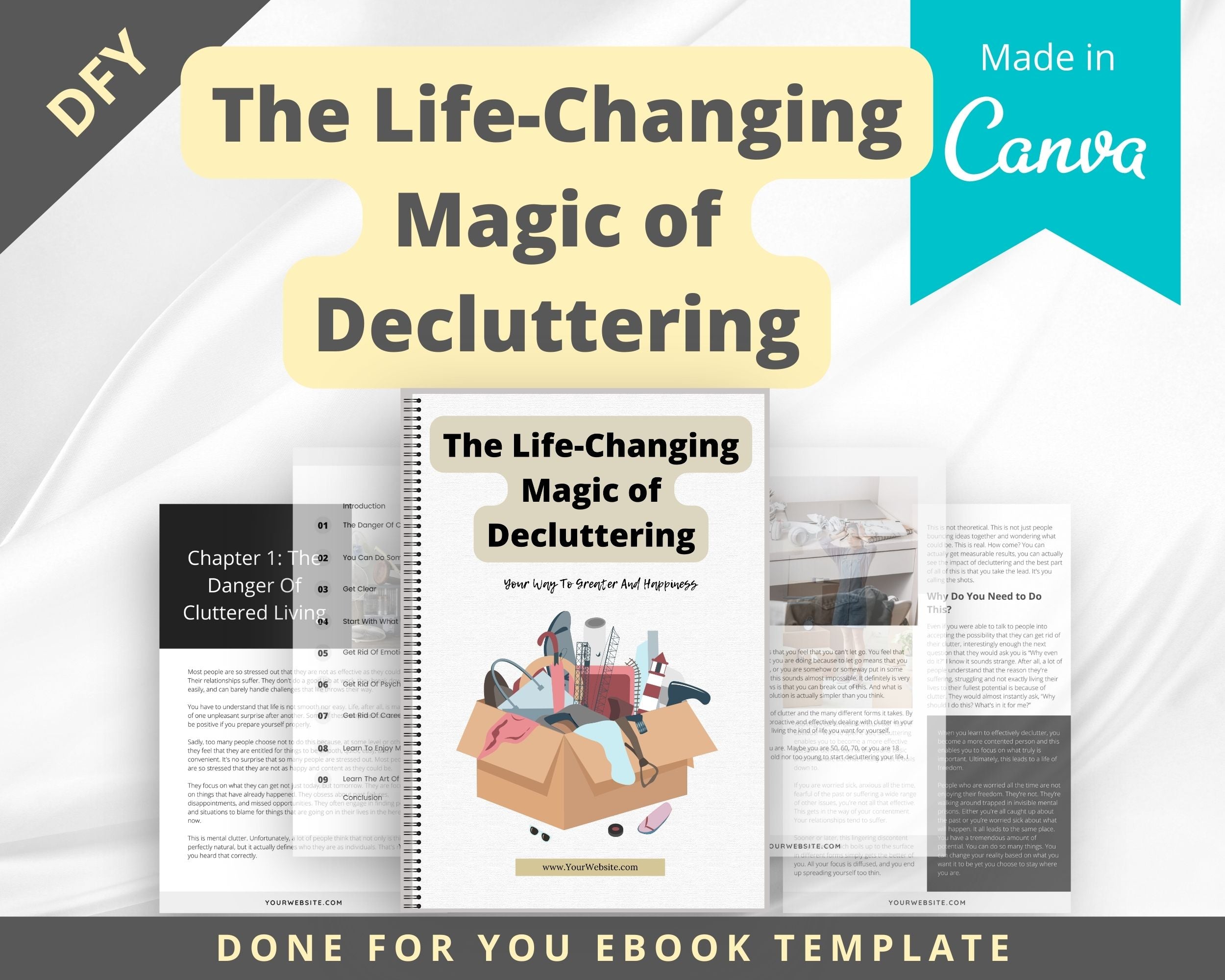 Editable The Life-Changing Magic of Decluttering Ebook | Done-for-You Ebook in Canva | Rebrandable and Resizable Canva Template