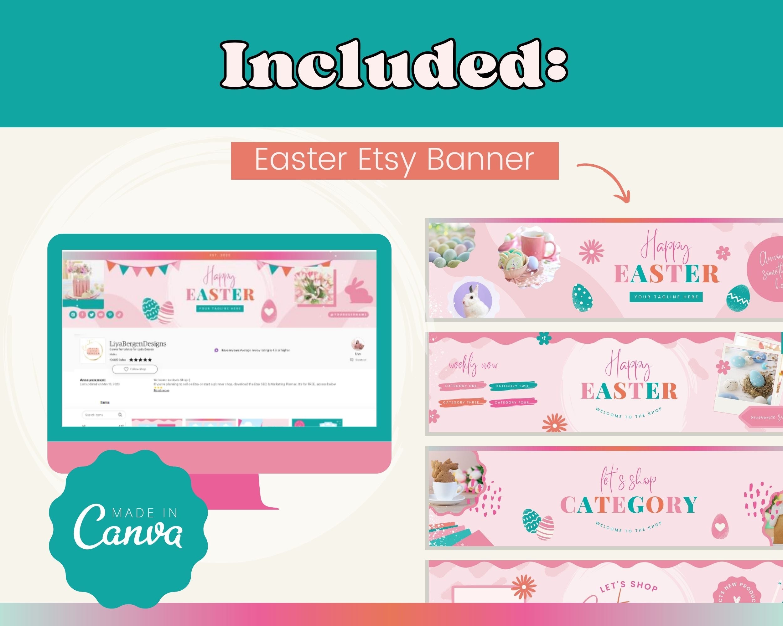 Easter Etsy Shop Banner Kit | Etsy Banner Canva Templates | Etsy Store Listing Design | Bright Etsy Branding | Etsy Success Kit