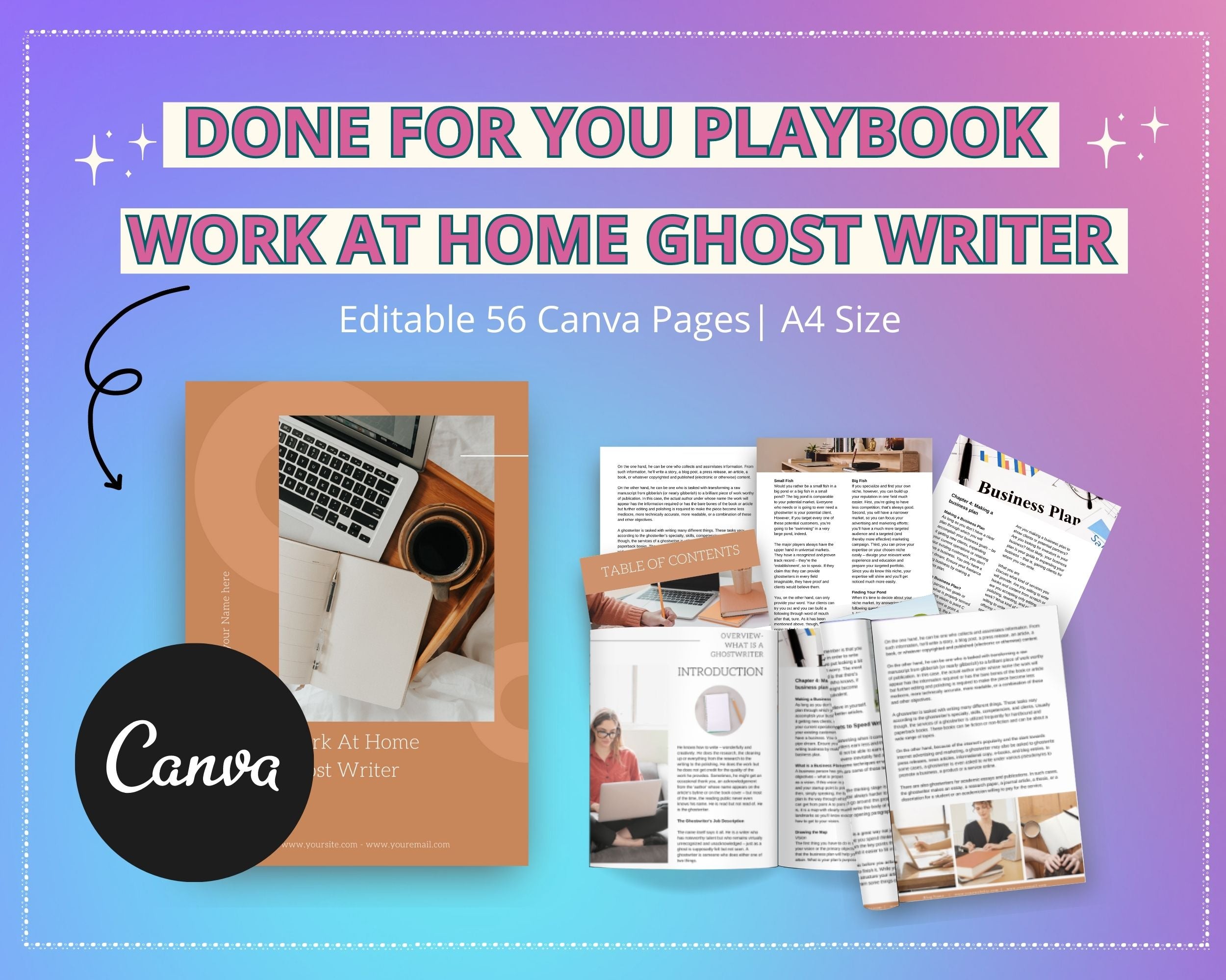 Work At Home Ghost Writer Playbook in Canva