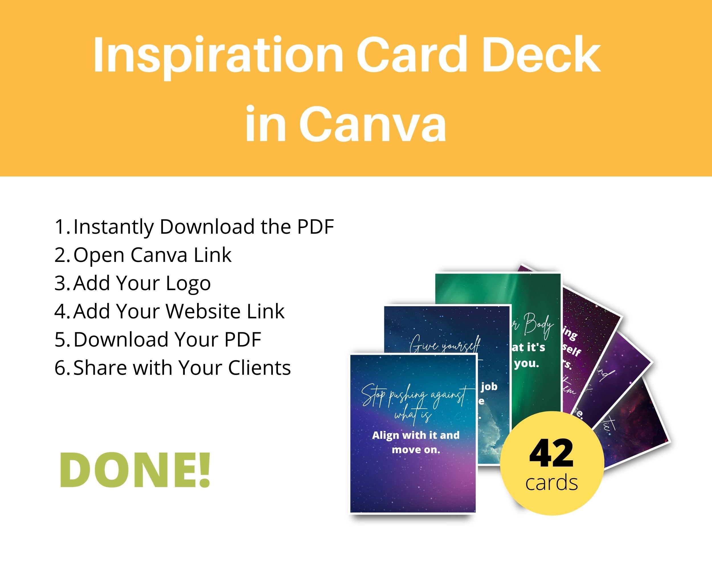 Inspirational Cosmic Messages Card Deck | Editable 42 Card Deck in Canva | Size 4"x 5" | Commercial Use