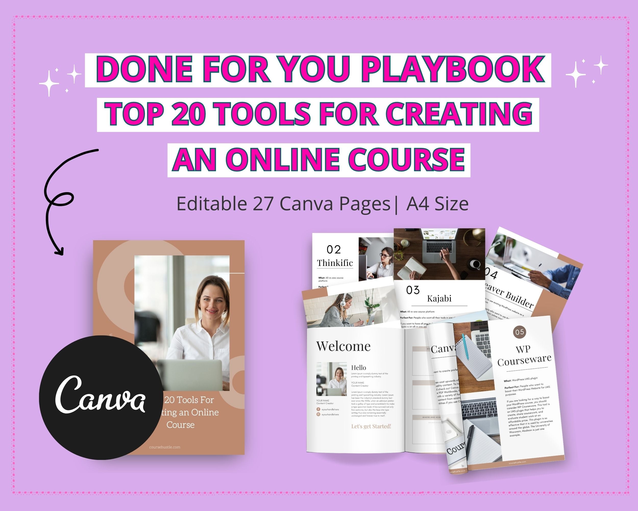 Done-for-You 20 Tools to Craft an Online Course Playbook in Canva