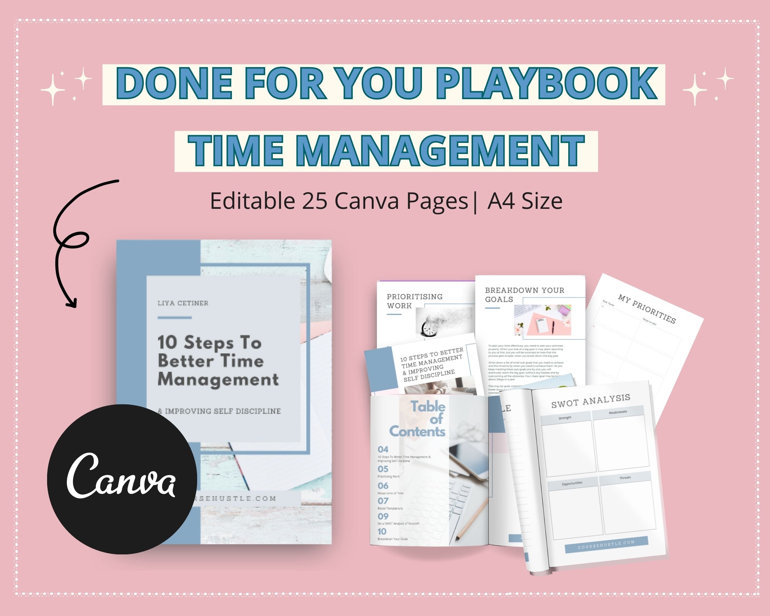 Done for You Time Management Playbook in Canva | Editable A4 Size Canva Template