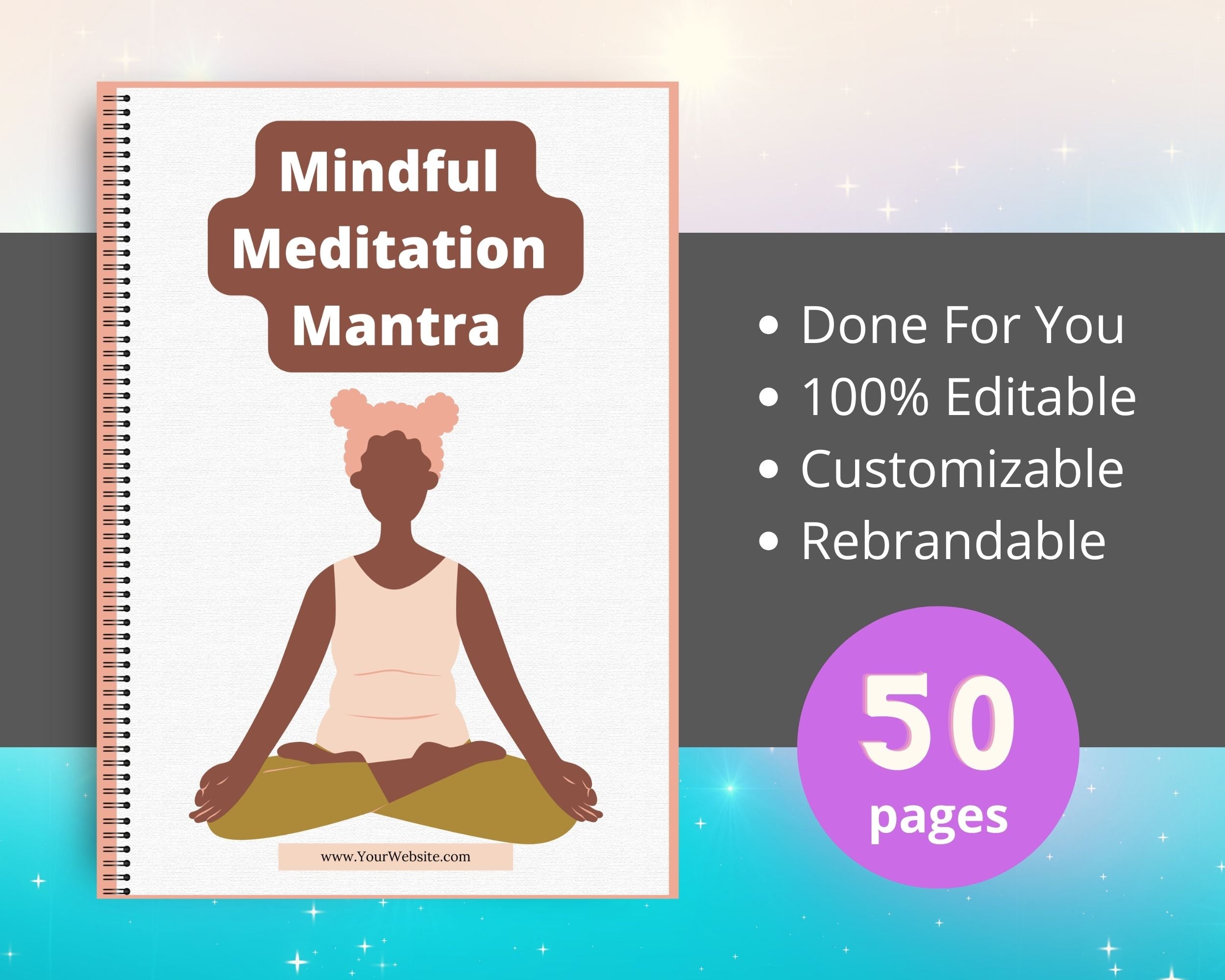Editable Mindful Meditation Mantra Ebook | Done-for-You Ebook in Canva | Rebrandable and Resizable Canva Template