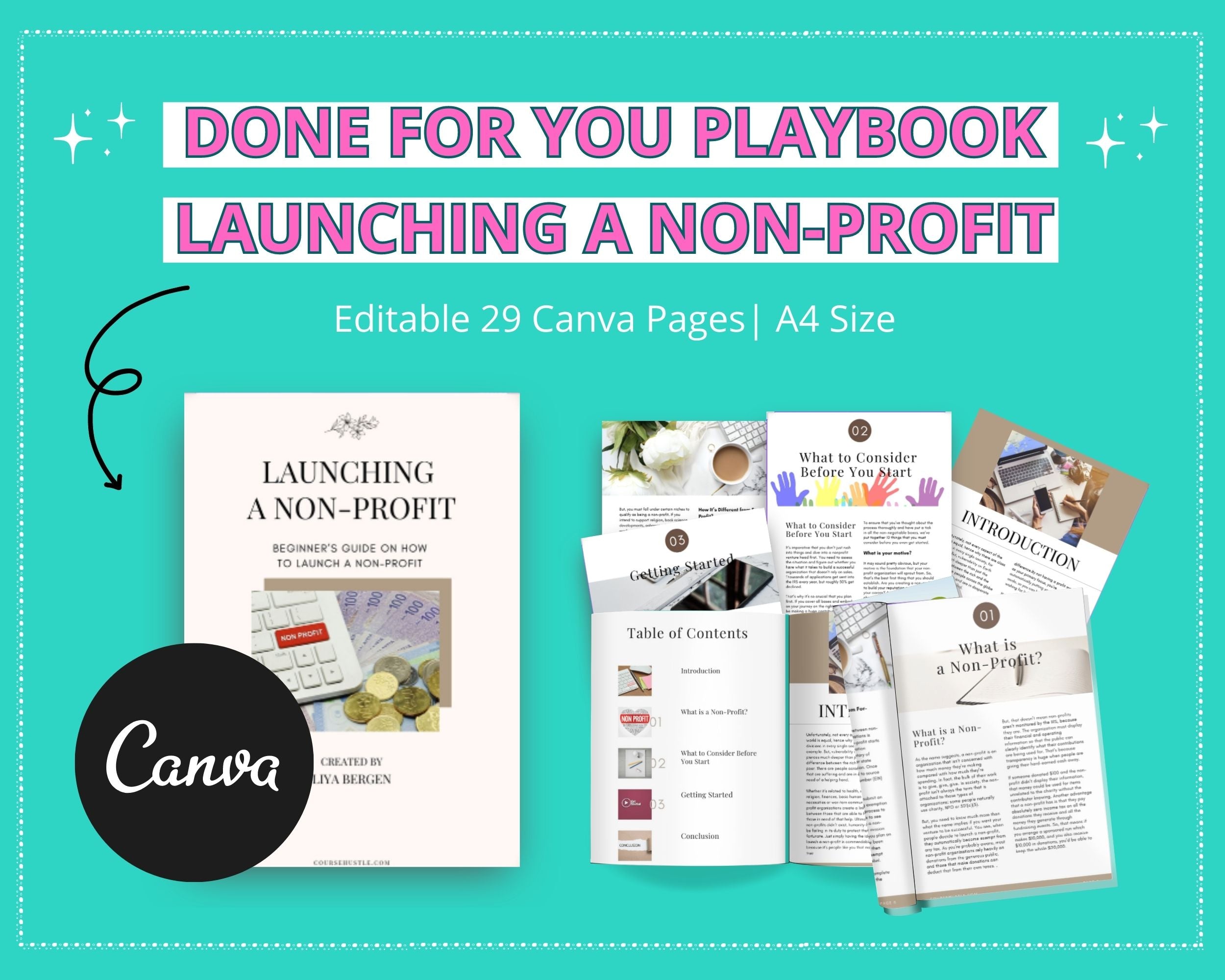 Done for You Launching a Non-Profit Playbook in Canva | Editable A4 Size Canva Template