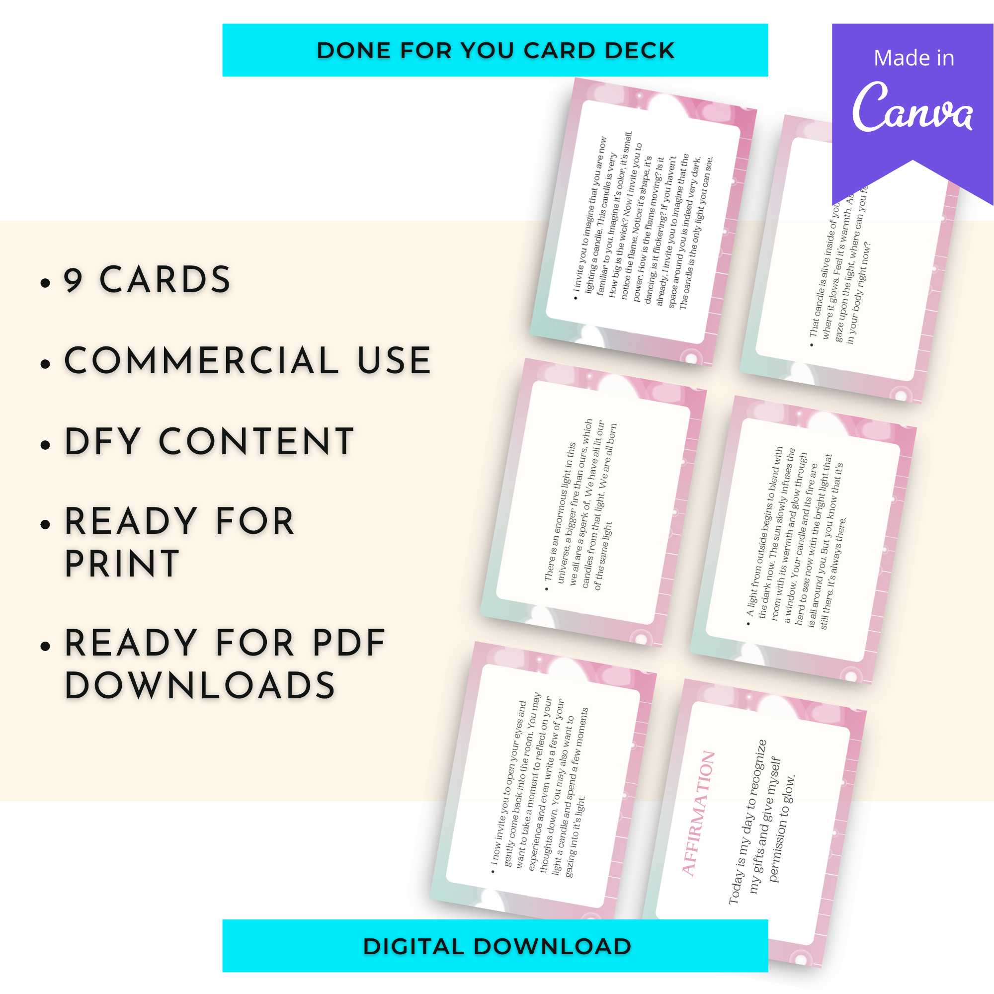 Finding Inner Light Meditation Card Deck | Editable 10 Card Deck in Canva | Commercial Use