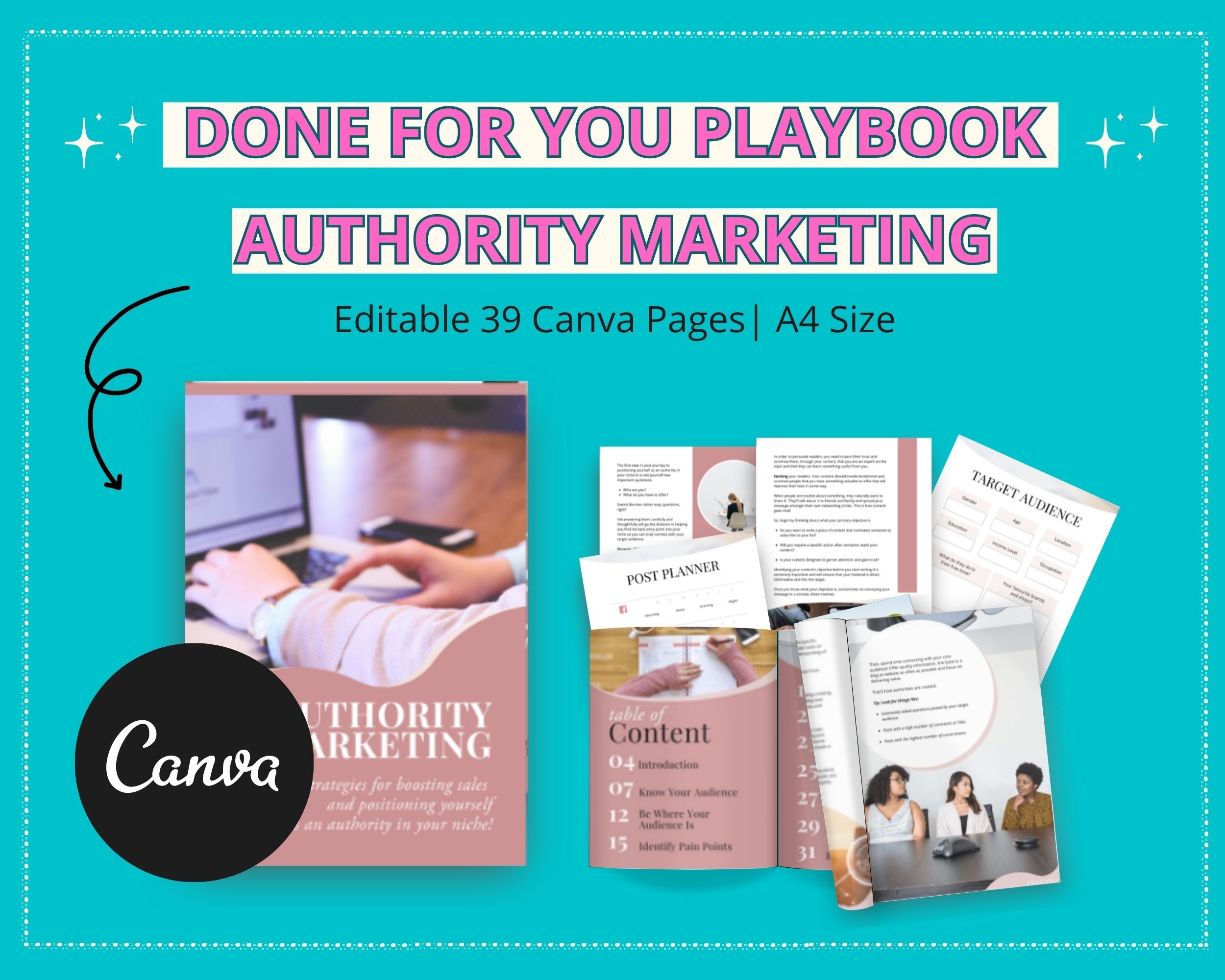 Done for You Authority Marketing Playbook in Canva | Editable A4 Size Canva Template