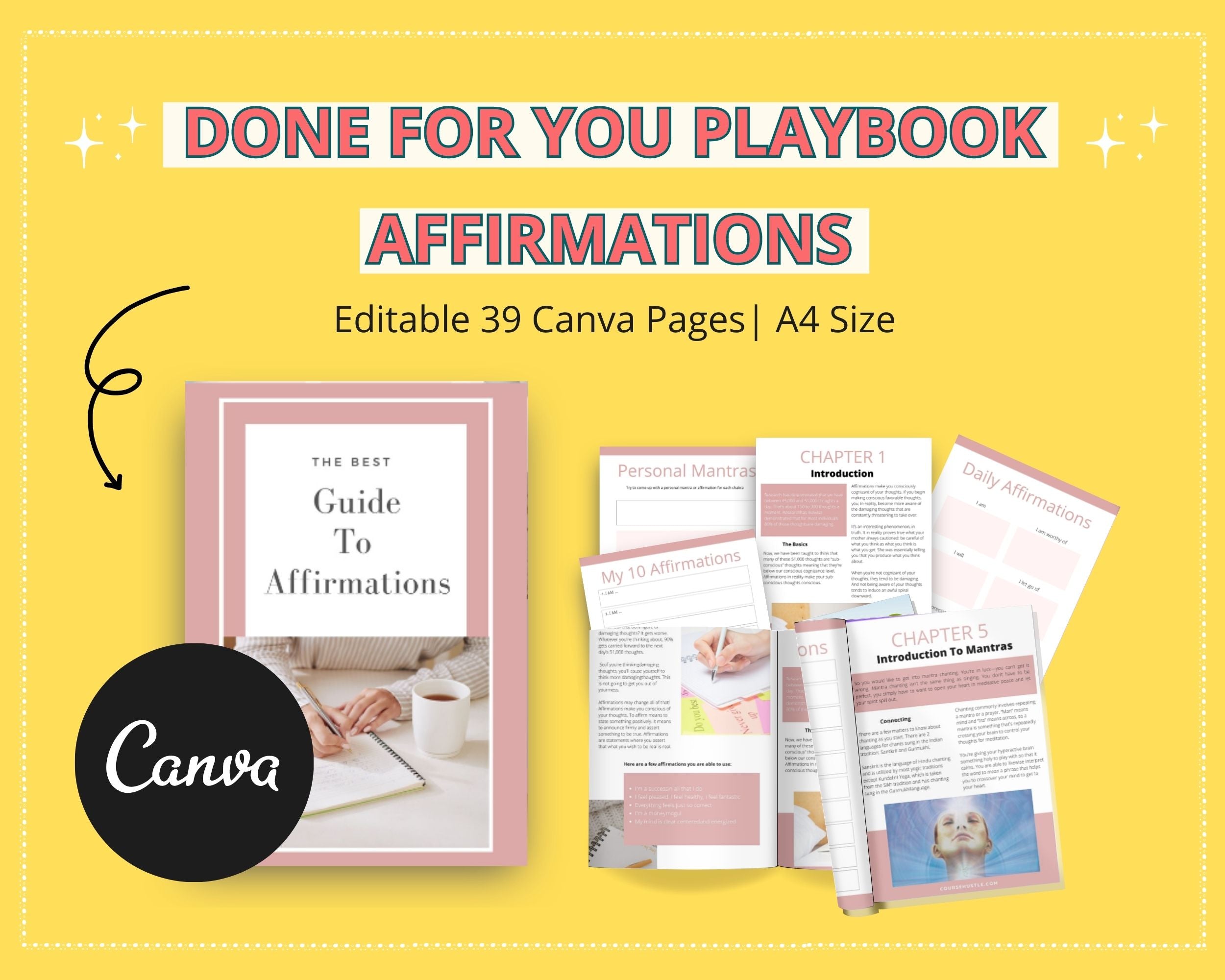 Done for You Affirmations Playbook in Canva | Editable A4 Size Canva Template
